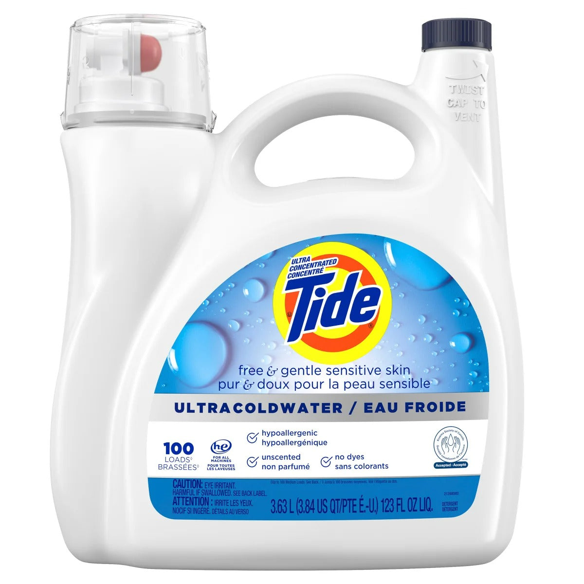 Tide Liquid Free and Gentle Coldwater 100 Loads - 123oz/4pk