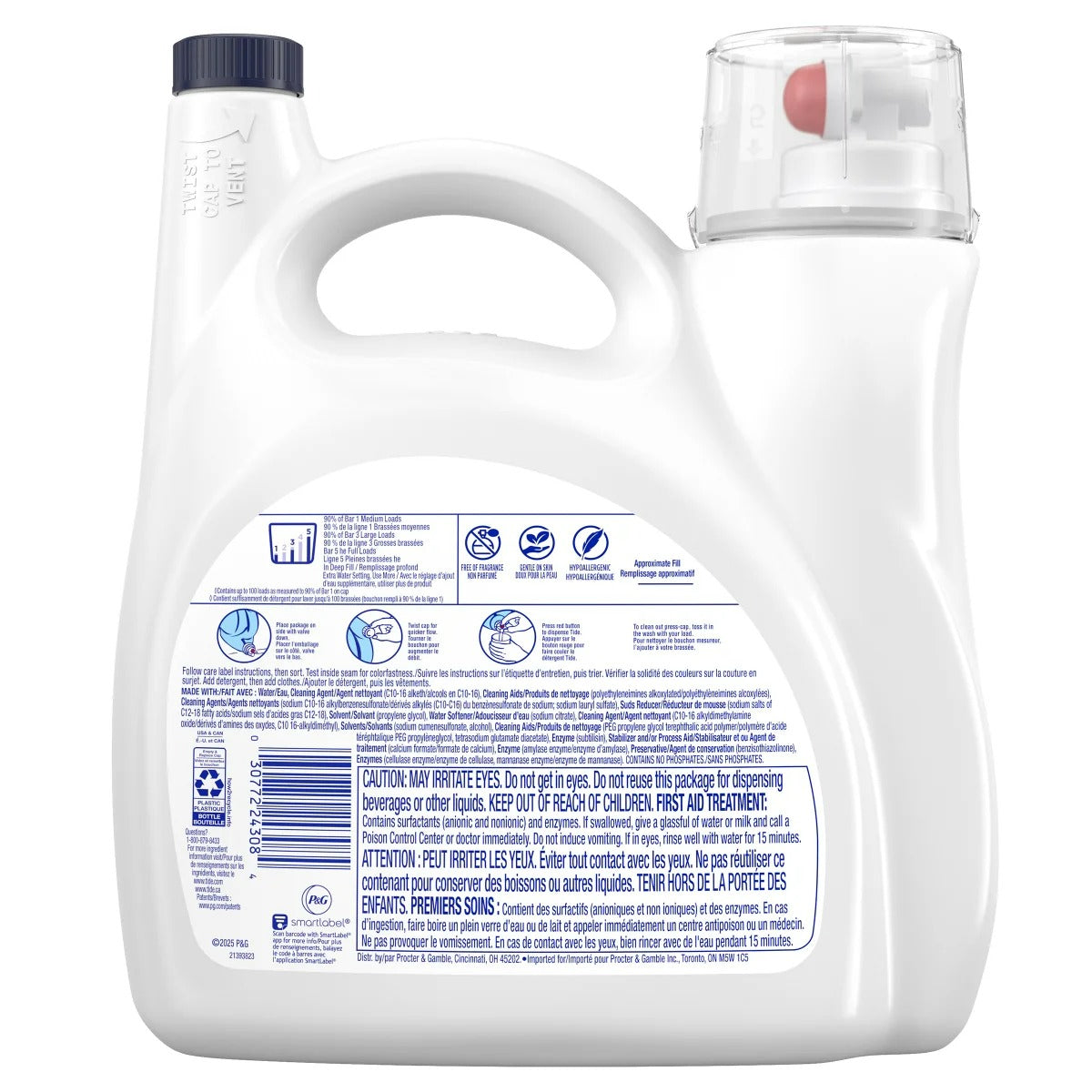 Tide Liquid Free and Gentle Coldwater 100 Loads - 123oz/4pk