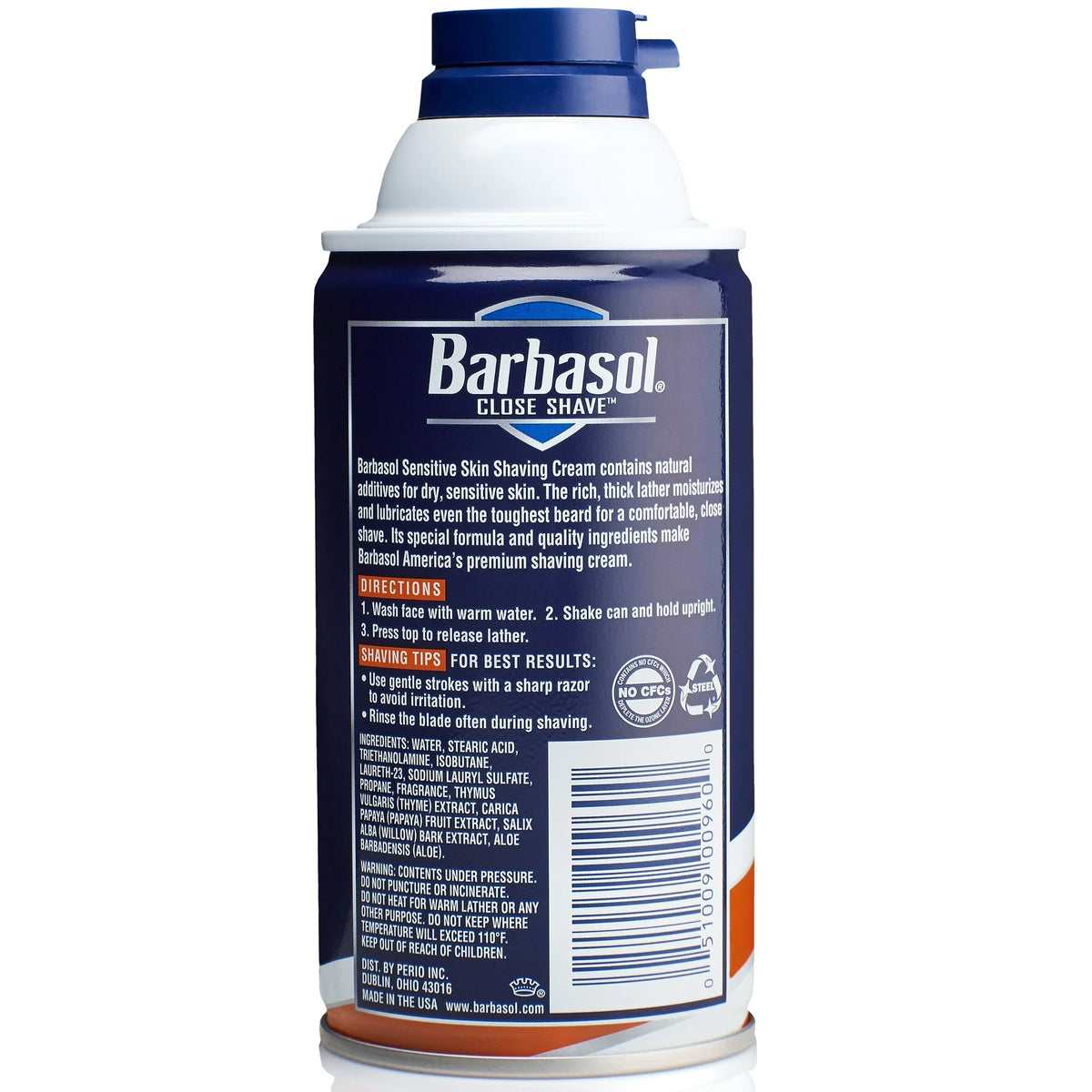 Barbasol Shaving Cream with Rust Resistant Bottom Sensitive Skin 283g - 10oz/6pk