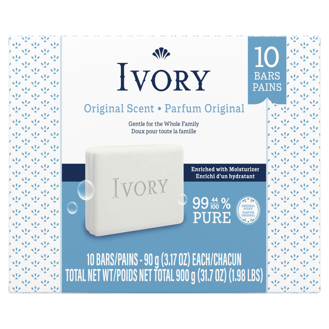 Ivory Gentle Bar Soap Designed For Whole Family 99.44% Pure Formula Plant-Based Cleansers Made Without Heavy Perfumes Parabens Or Phthalates Original Scent - (10x3.17)oz/10pk