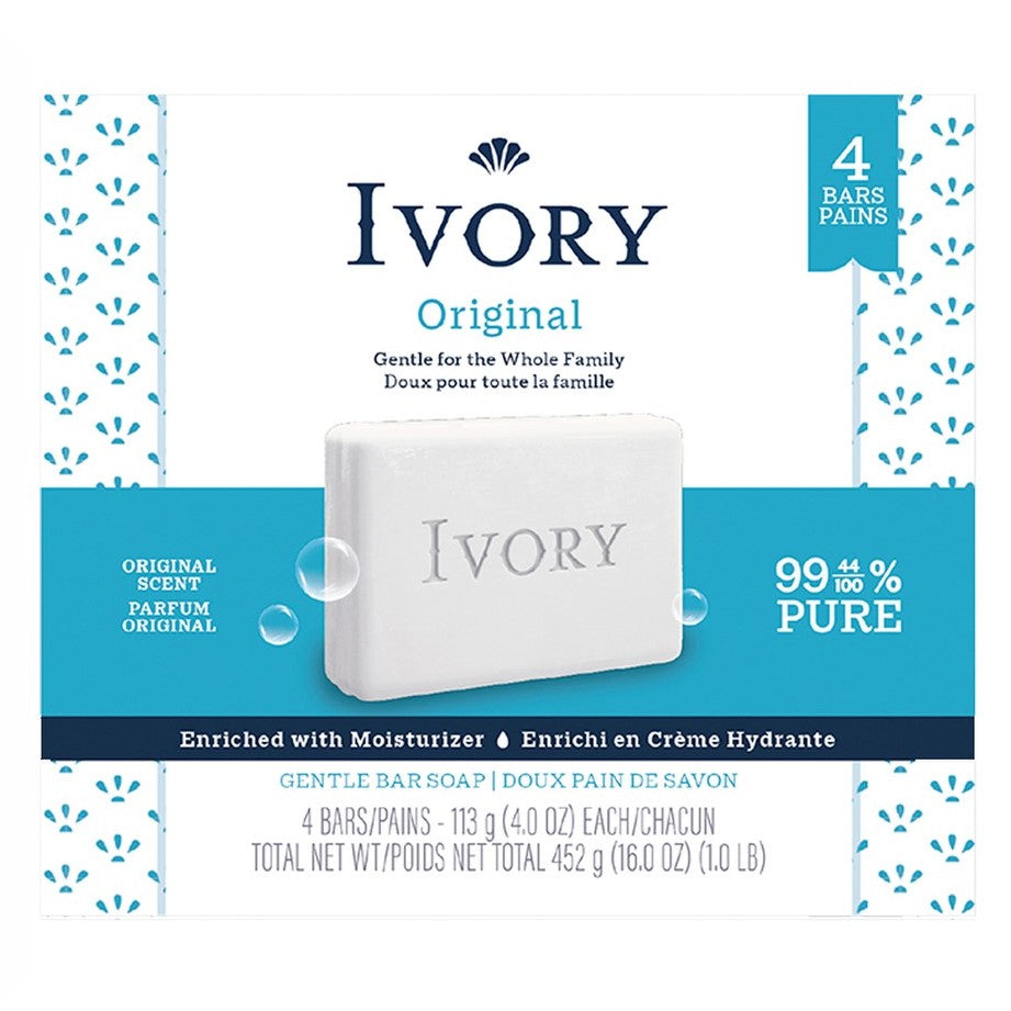 Ivory Gentle Bar Soap Designed For Whole Family 99.44% Pure Formula Plant-Based Cleansers Made Without Heavy Perfumes Parabens Or Phthalates Original Scent - (4x4.0)oz/18pk