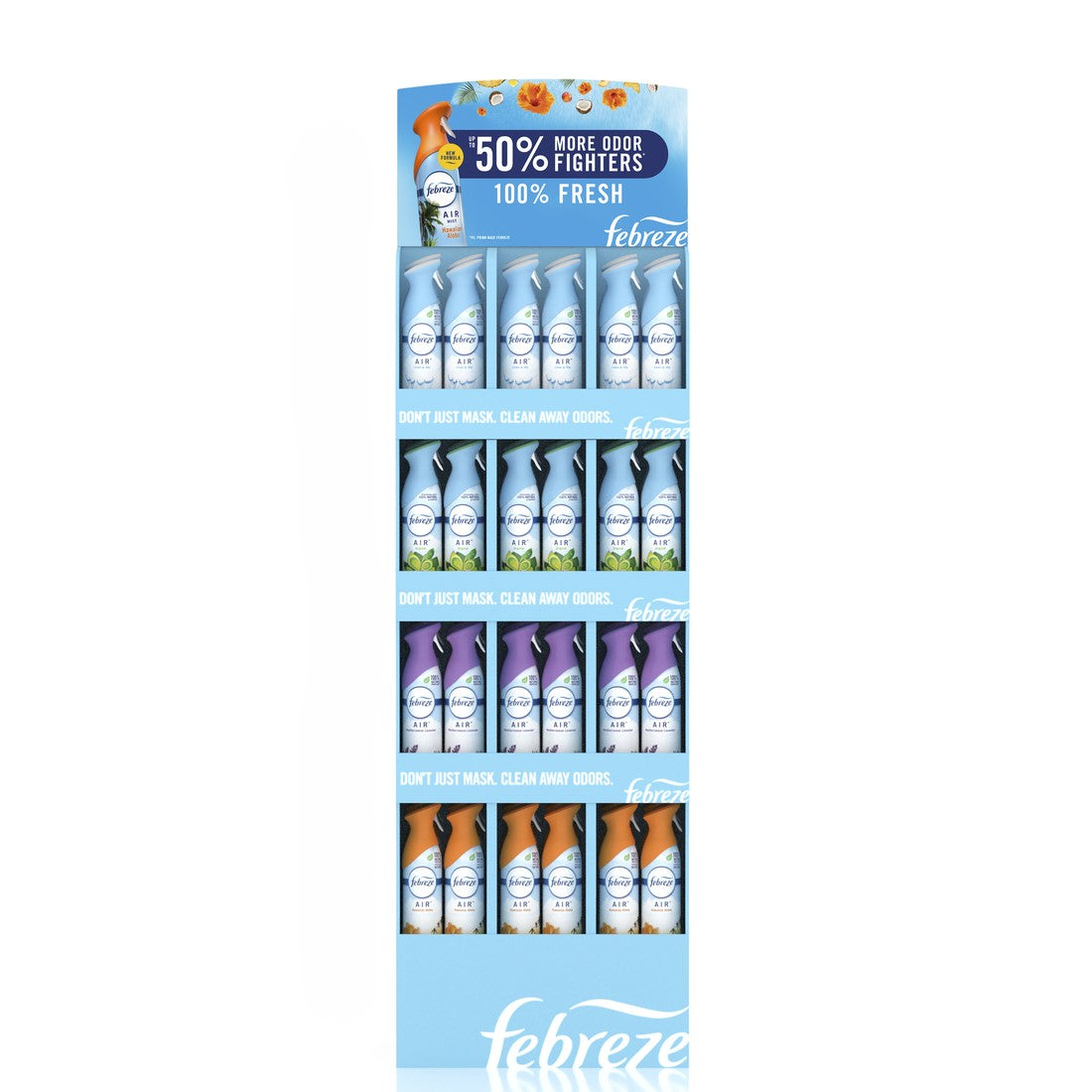 Febreze Air Freshener Spray Display (12x8.1oz Gain Original; 12x8.1oz Linen & Sky; 12x8.1oz Hawaiian Aloha; 12x8.1oz Twilight Lavender) - 8.1oz/48pk