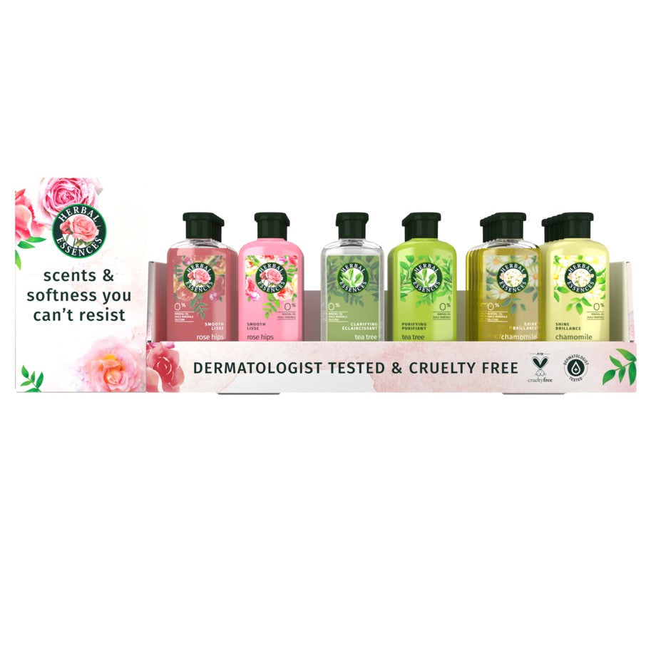 Herbal Essences Classics Shampoo & Conditioner Tray Display (4x13.5oz Shine Conditioner; 4x13.5oz Smooth Conditioner; 4x13.5oz Shine Shampoo; 4x13.5oz Smooth Shampoo; 4x13.5oz Purifying Conditioner; 4x13.5oz Clarifying Shampoo) - 13.5oz/24pk