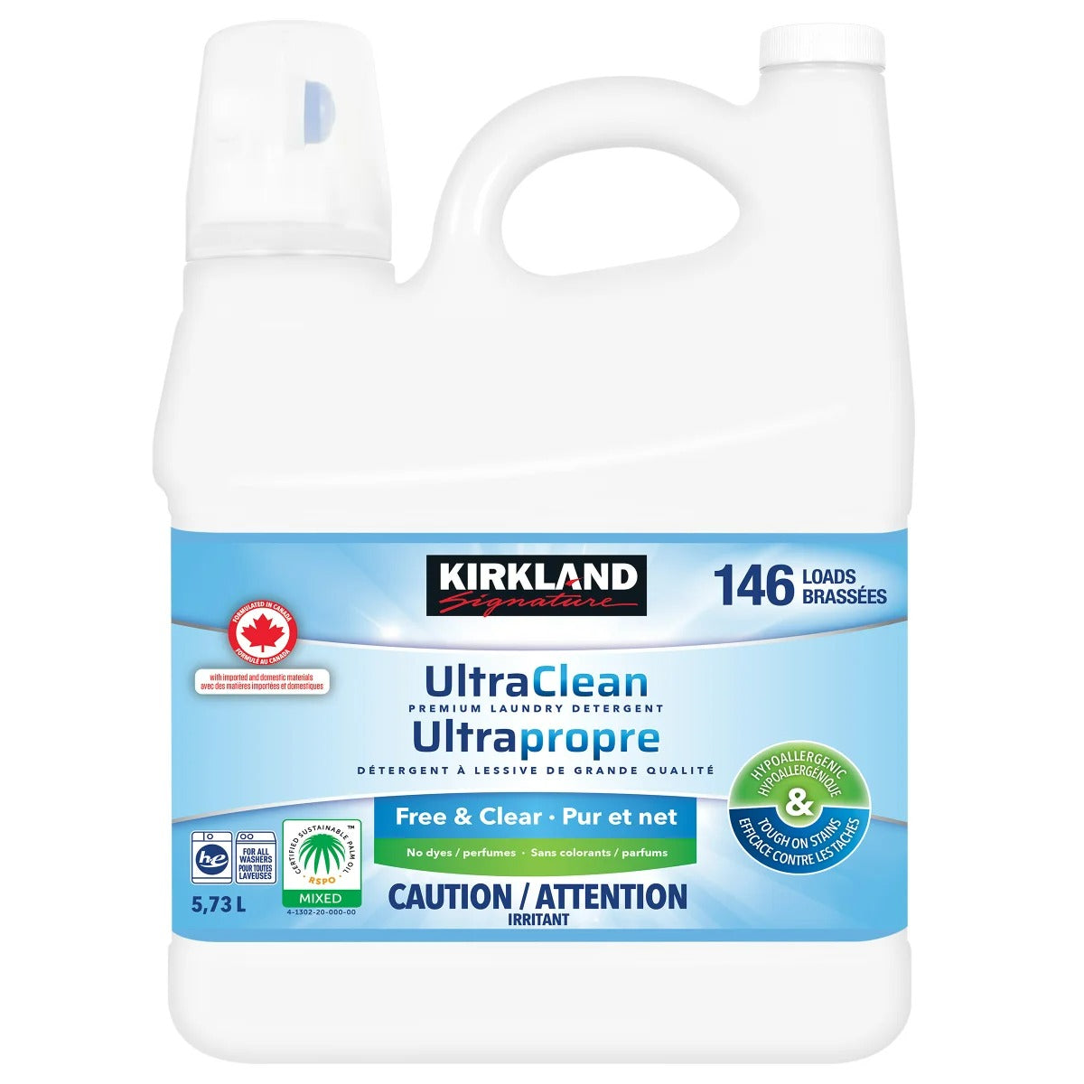 Kirkland Signature Free and Clear Ultra Clean Liquid Laundry Detergent 146 Wash Loads 5.73 L - 193.8oz/2pk