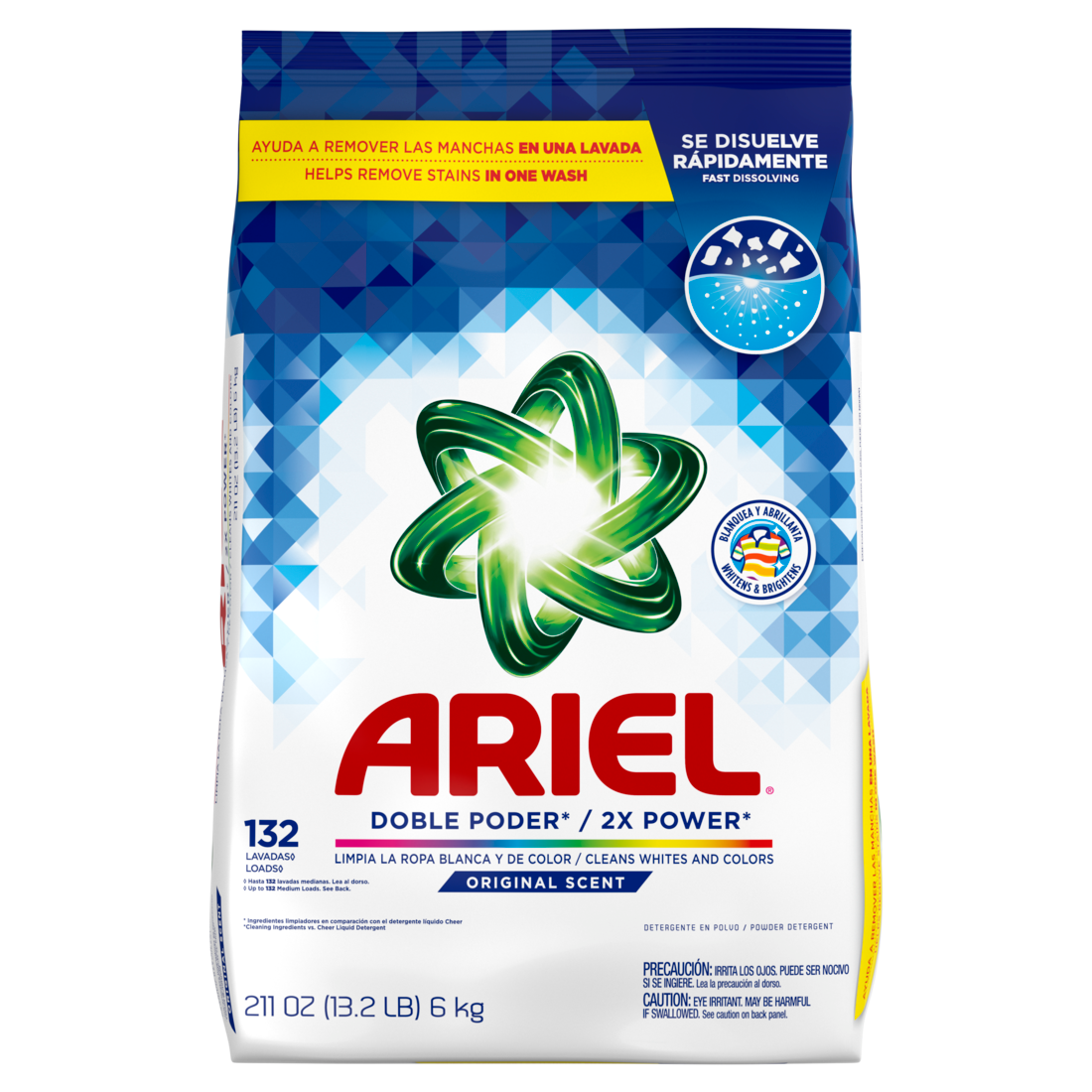 Ariel Powder Laundry Detergent Original Scent 6.0 kg 132 Loads - 211oz/2pk