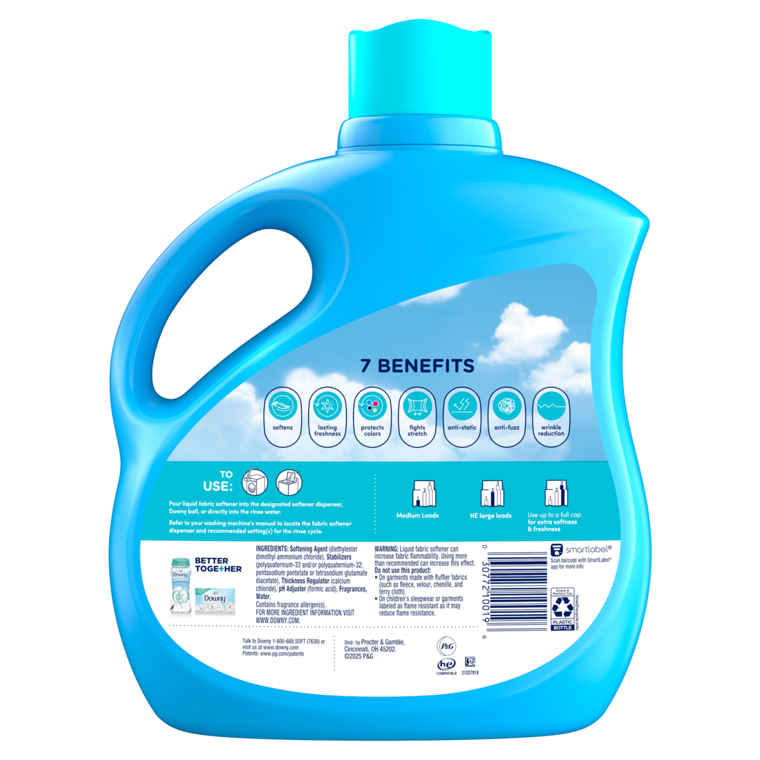 Downy Soft 2 in 1 Soft and Fresh Liquid Fabric Softener Cool Cotton 150 Loads Fabric Conditioner Liquid provides softness and freshness for fabrics - 111oz/4pk