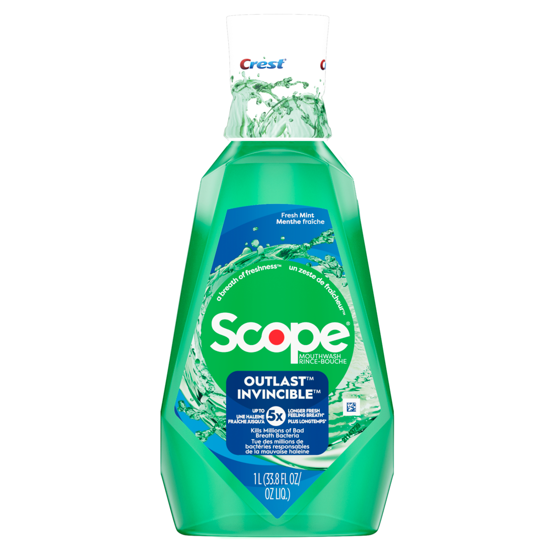 Crest Scope Outlast Mouthwash/Mouth Rinse Long Lasting Freshness Kills Millions Of Bad Breath Germs Fresh Mint 1L - 33.8oz/6pk