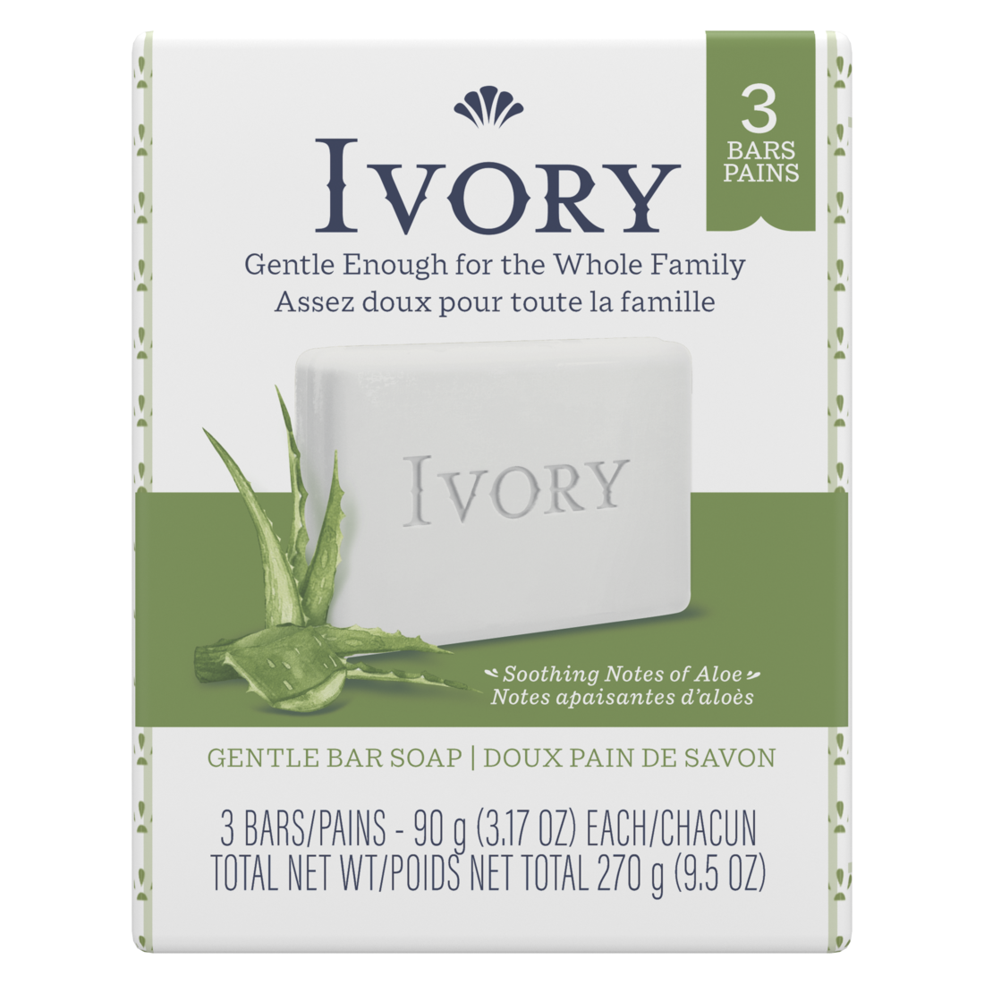 Ivory Gentle Bar Soap Soothing Notes of Aloe - (3x3.17)oz/24pk