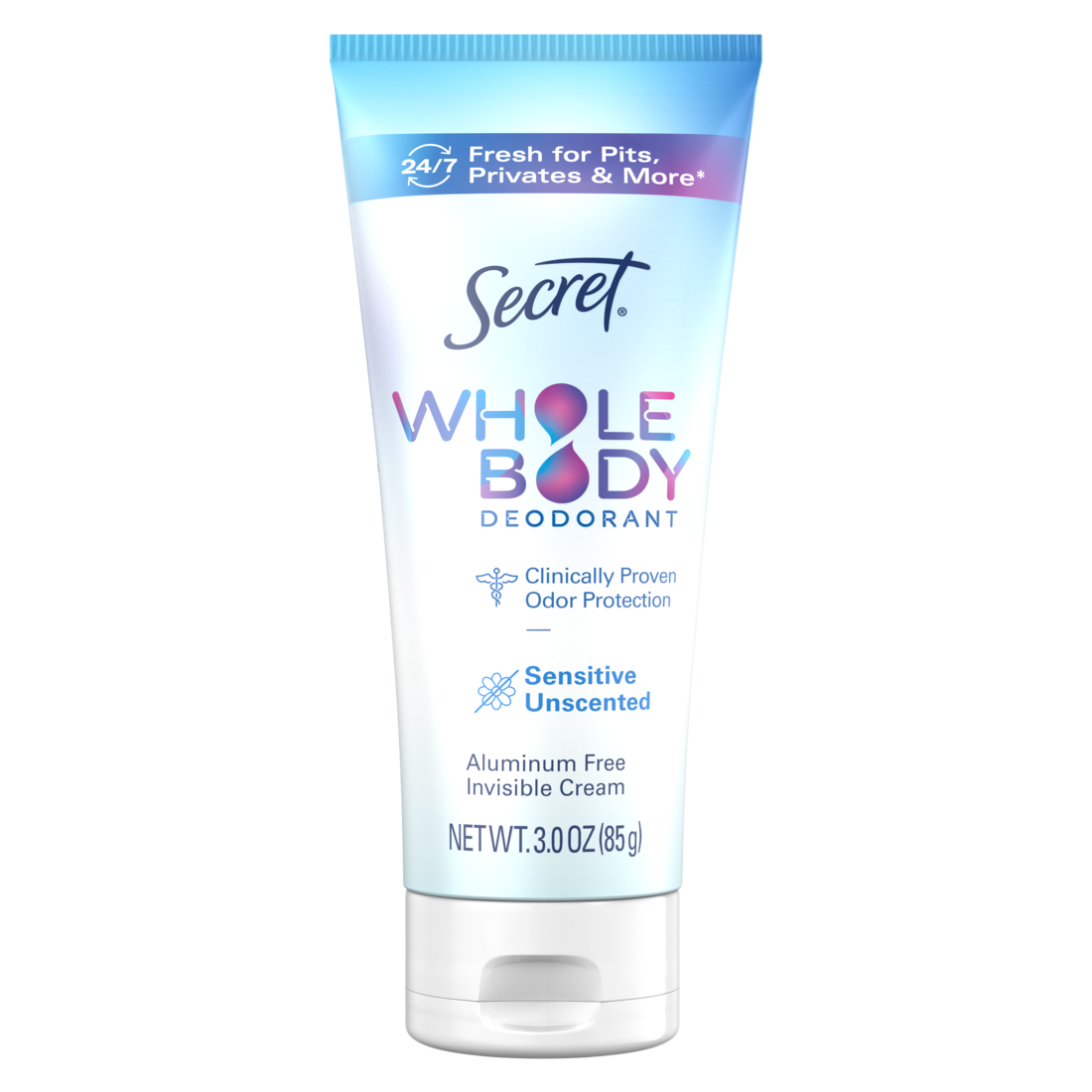 Secret Whole Body Aluminum Free Deodorant Invisible Cream Unscented - 3oz/12pk