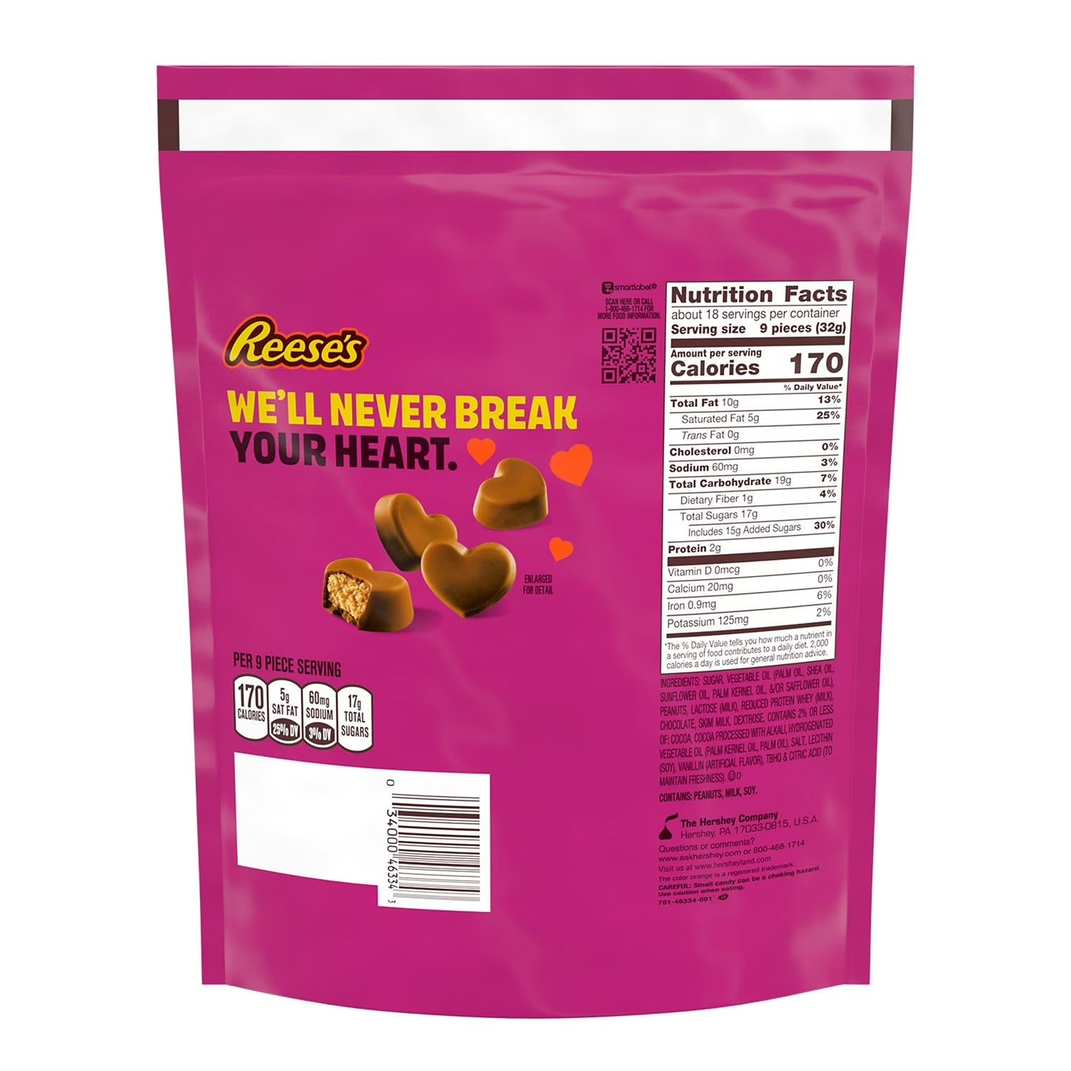 Reeses Unwrapped Valentine Chocolate Peanut Butter Creme Mini Hearts Candy - 20oz/1pk