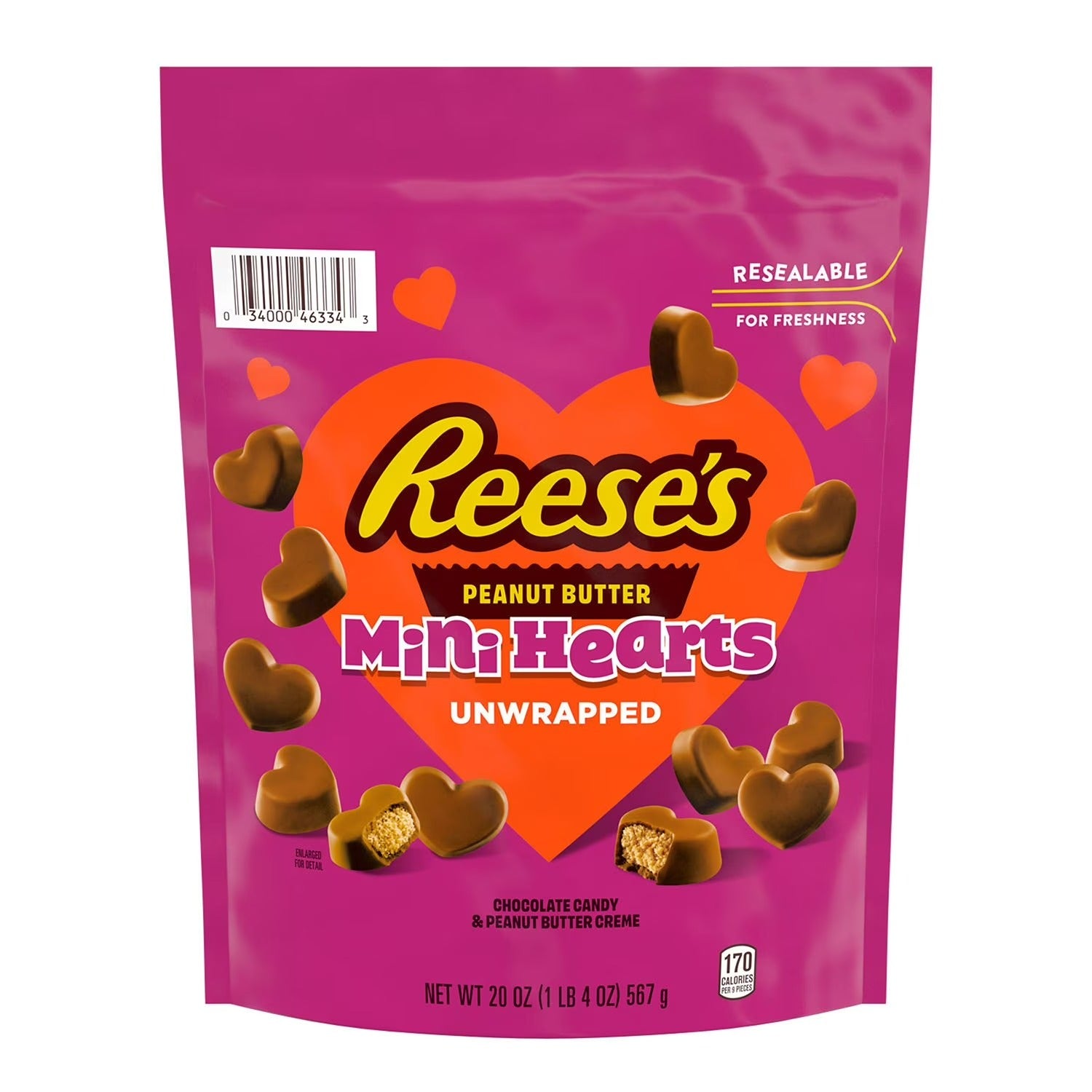 Reeses Unwrapped Valentine Chocolate Peanut Butter Creme Mini Hearts Candy - 20oz/1pk