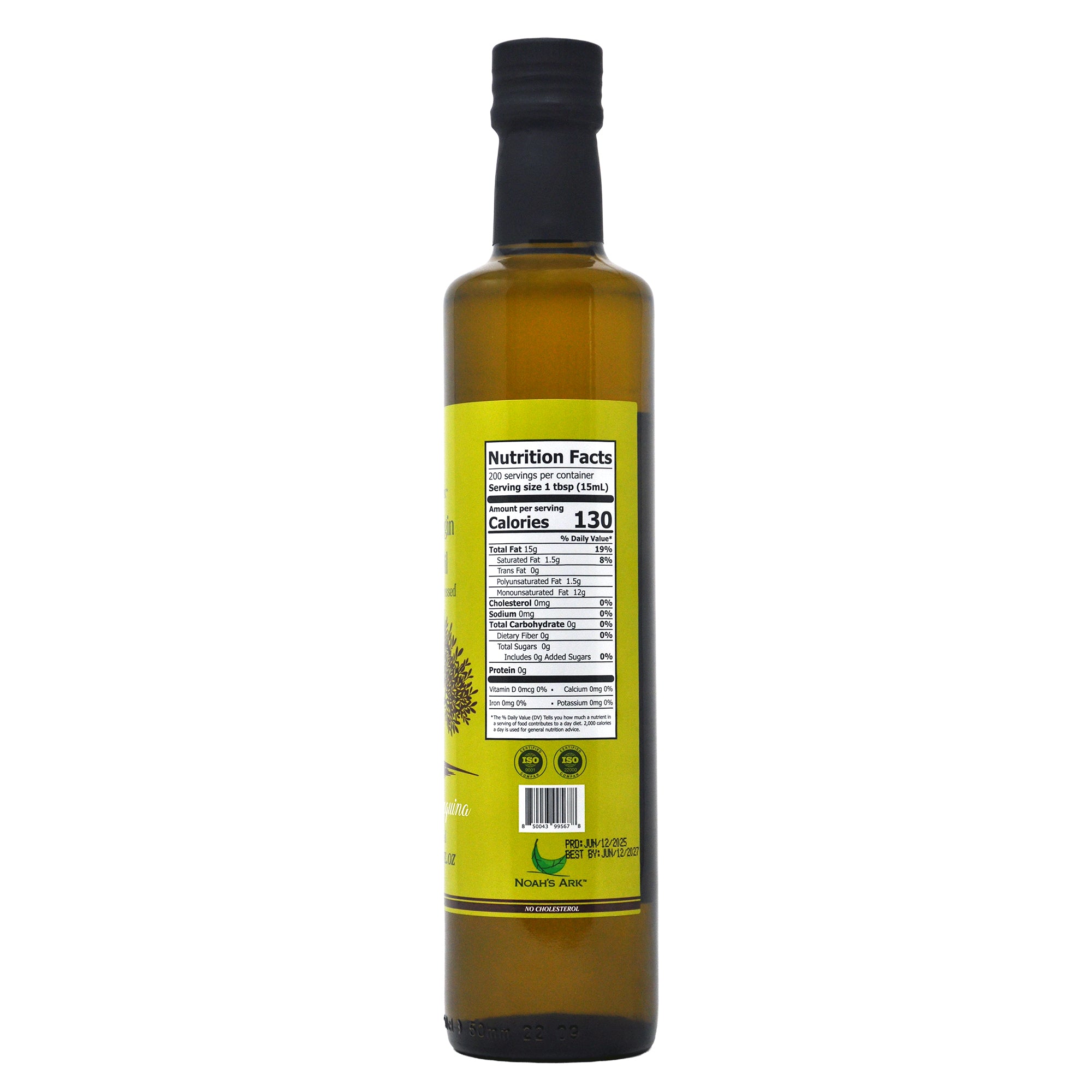 Noah's Ark Arbequina Extra Virgin Olive Oil - 500ml/16.91oz/6pk