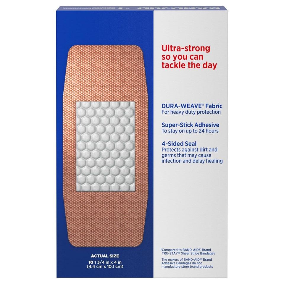 Band-Aid Adhesive Bandages Tough-Strips Extra Large All One Size 1 3/4" x 4" - 10ct/6pk