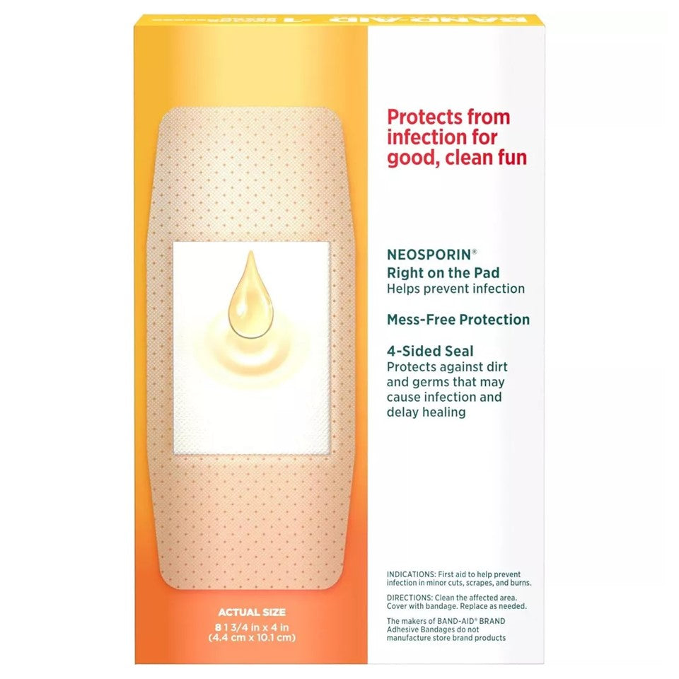 Band-Aid Adhesive Bandages Infection Defense With Neosporin Extra Large All One Size 1 3/4" x 4" - 8ct/3pk
