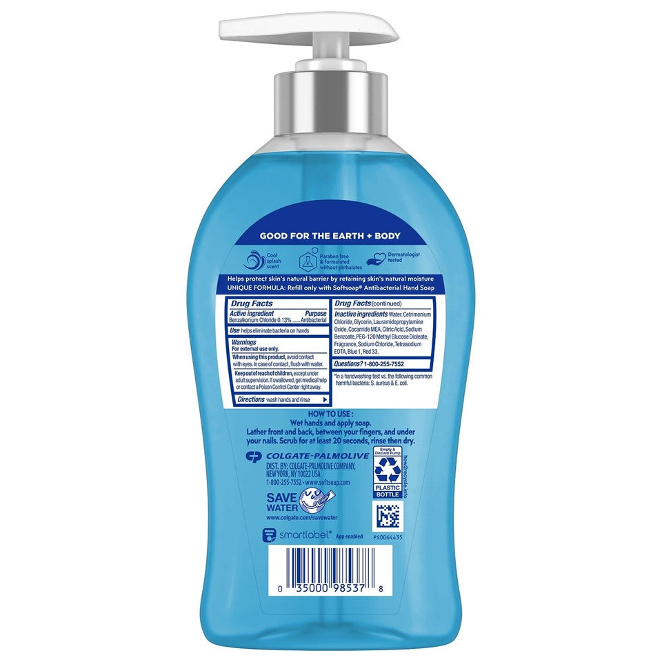 SoftSoap Antibacterial Liquid Hand Soap Pump Cool Splash - 11.25oz/6pk