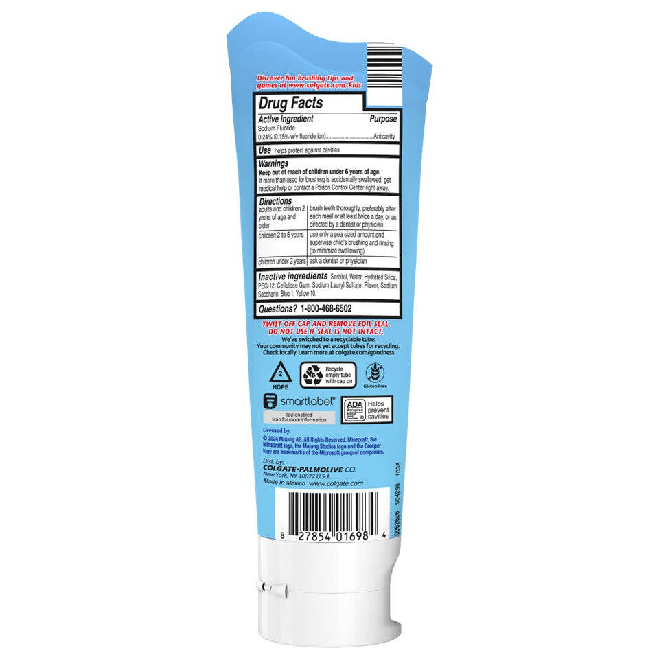 Colgate Kids Toothpaste Cavity Protection Bubble Fruit Minecraft - 4.6oz/12pk
