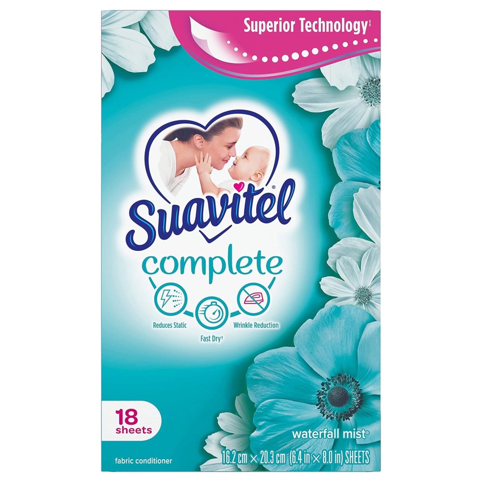 Suavitel Fabric Softener Dryer Sheets Waterfall Mist - 18ct/15pk