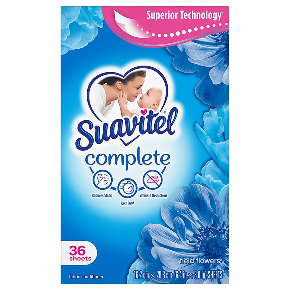 Suavitel Complete Dryer Sheets Fabric Conditioner Field Flowers - 36ct/12pk