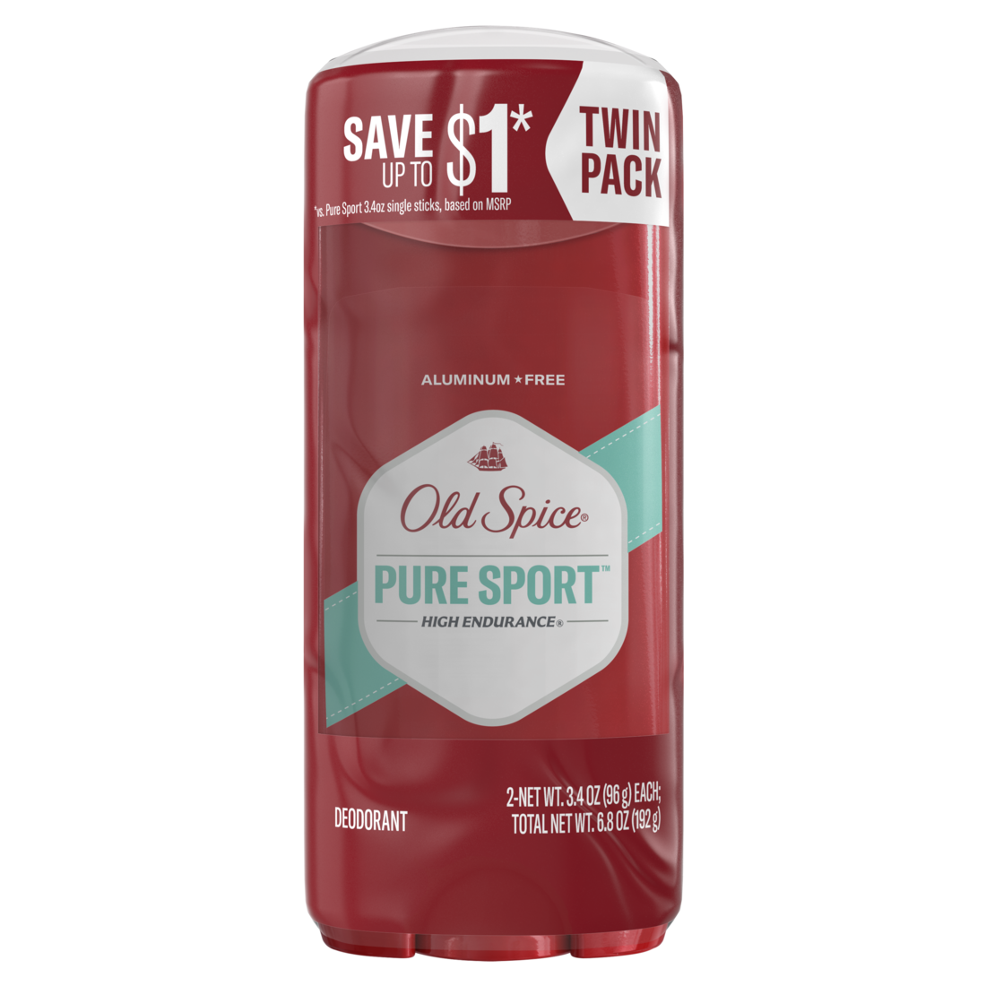 Old Spice Aluminum Free Deodorant For Men High Endurance Pure Sport Twin Pack - (2x3.4)oz/6pk