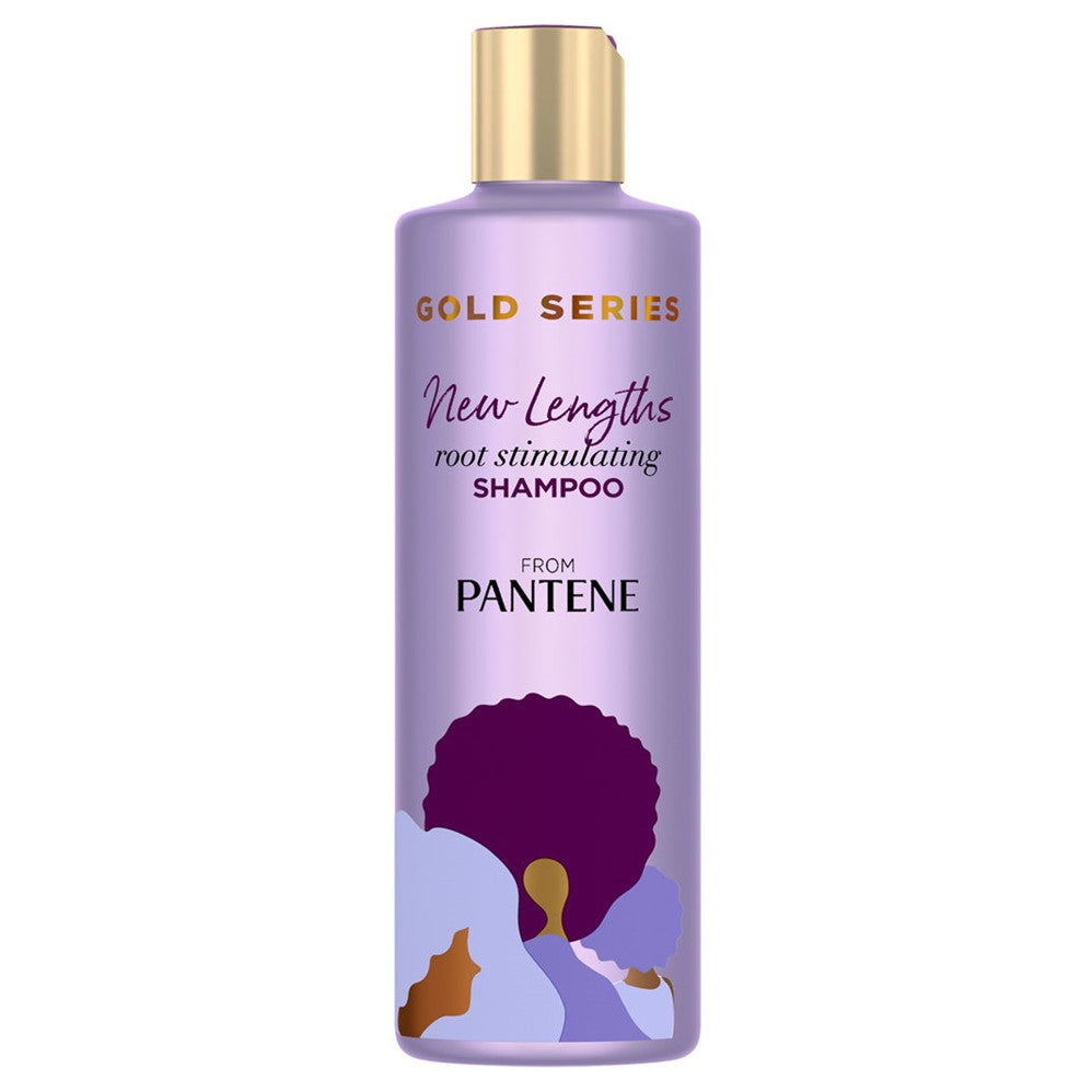 Gold Series New Lengths Root Stimulating Shampoo With Apricot Oil & Green Tea Cleanses & Awakens For Natural Textured Curly Coily Hair Sulfate-Free Paraben Free Dye Free From Pantene Ready For Growth - 8.5oz/4pk