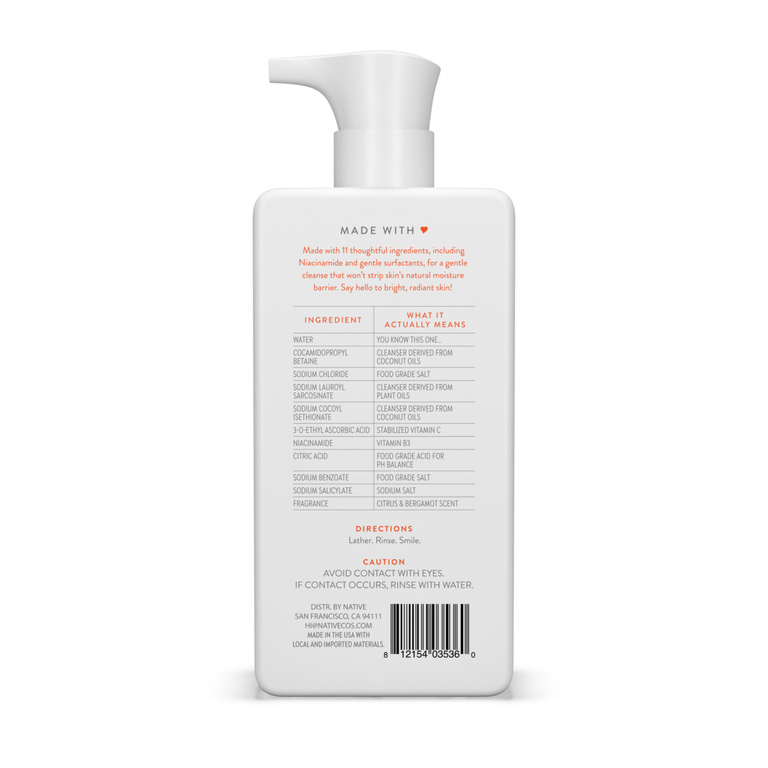 Native Brightening Facial Cleanser Citrus & Bergamot Sulfate Free for All Skin Types - 12oz/6pk