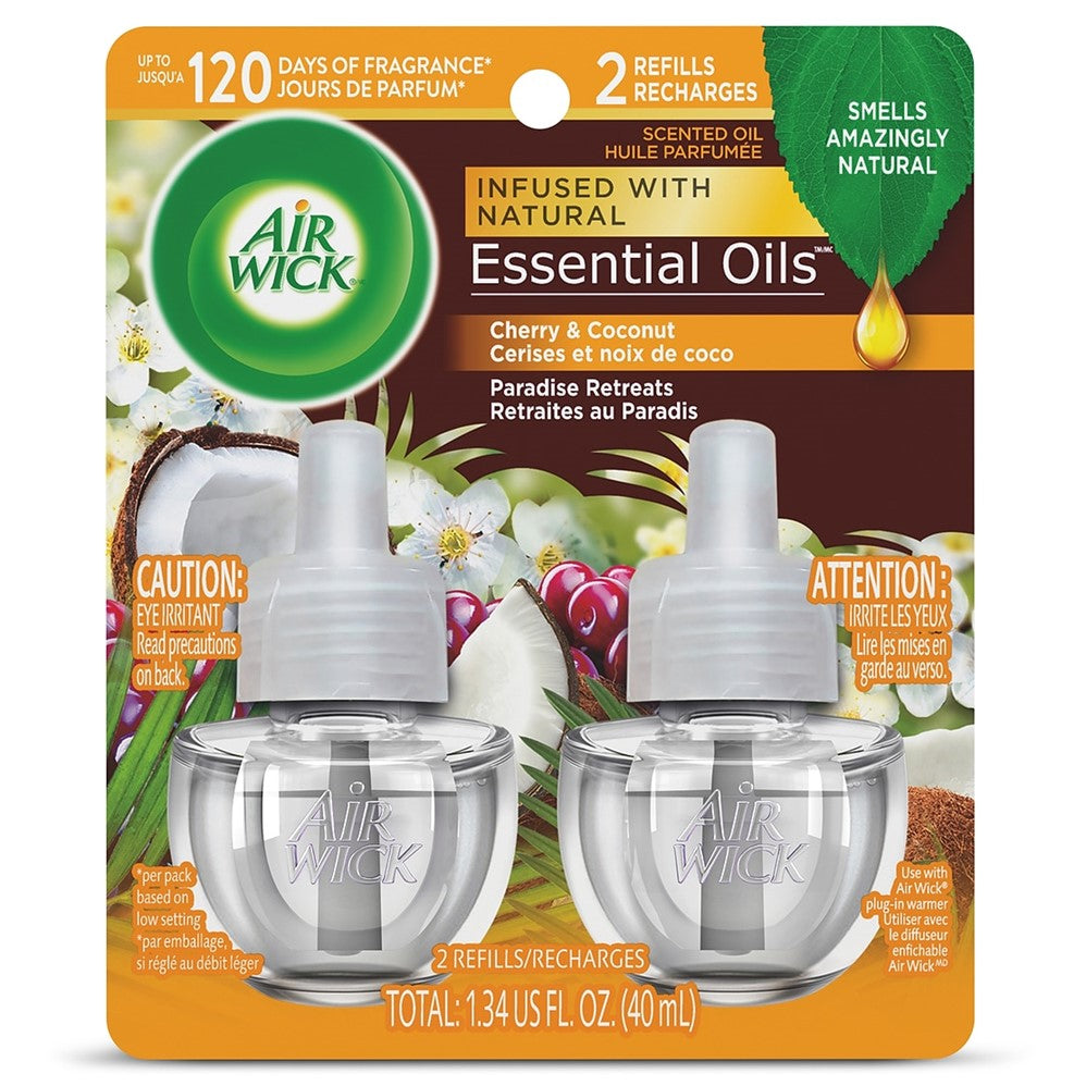 Air Wick Scented Oil - Twin Refill Essential Oils Paradise Retreat (Coconut/Almond Blossom/Cherry) - (2x0.67)oz/6pk