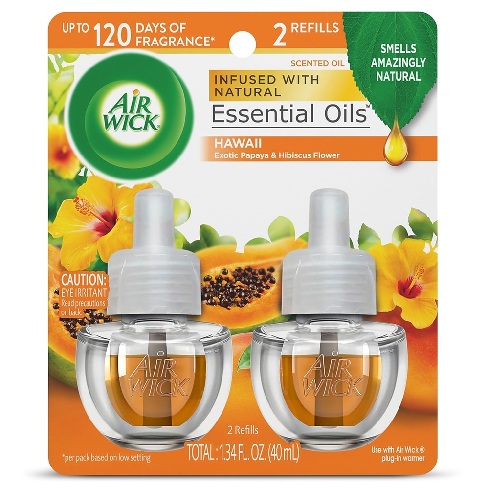 Air Wick Scented Oil - Twin Refill Hawaii Exotic Papaya Hibiscus Flower - (2x0.67)oz/6pk