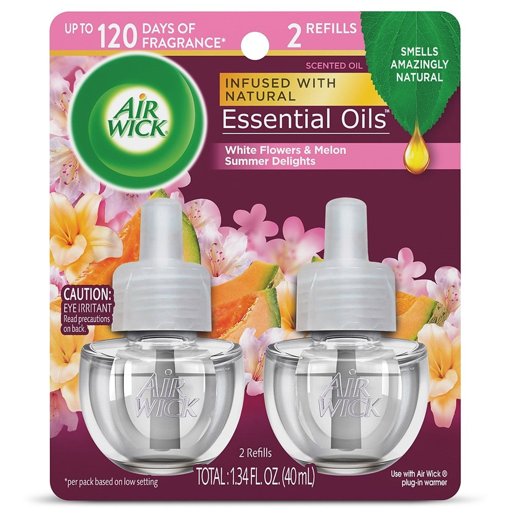 Air Wick Scented Oil - Twin Refill Essential Oils Summer Delights (White Flowers/Melon/Vanilla) - (2x0.67)oz/6pk