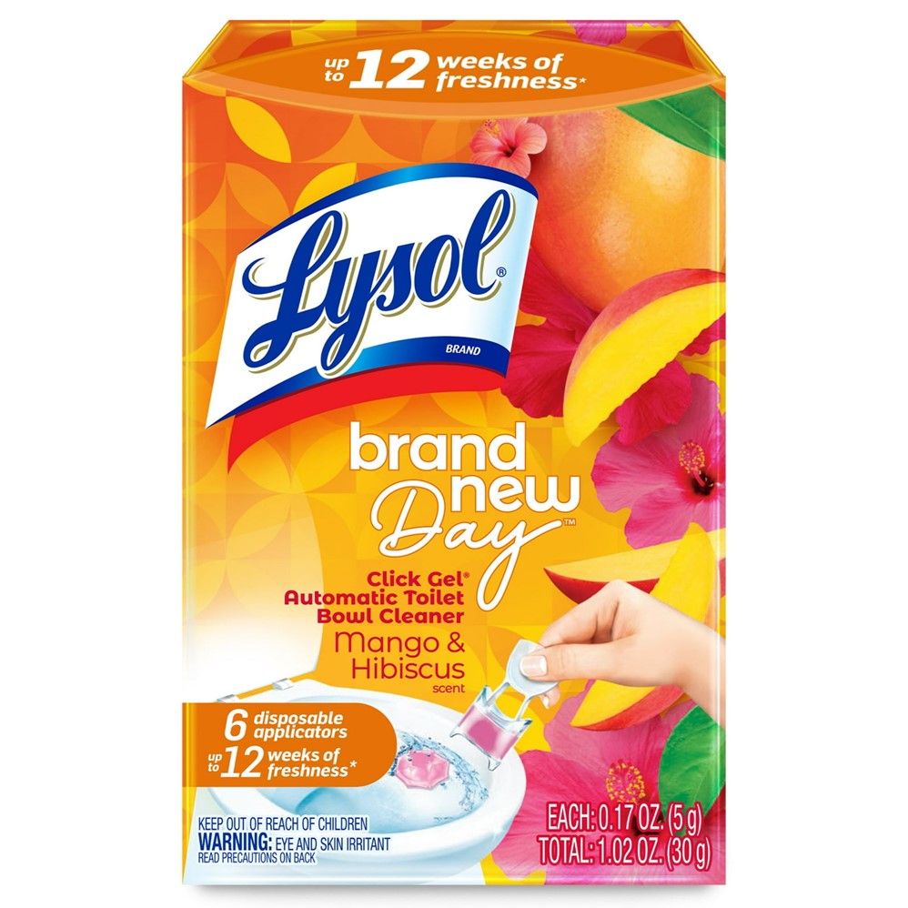 Lysol Automatic Toilet Bowl Cleaner - Click Gel Brand New Day Mango & Hibiscus - 6ct/4pk