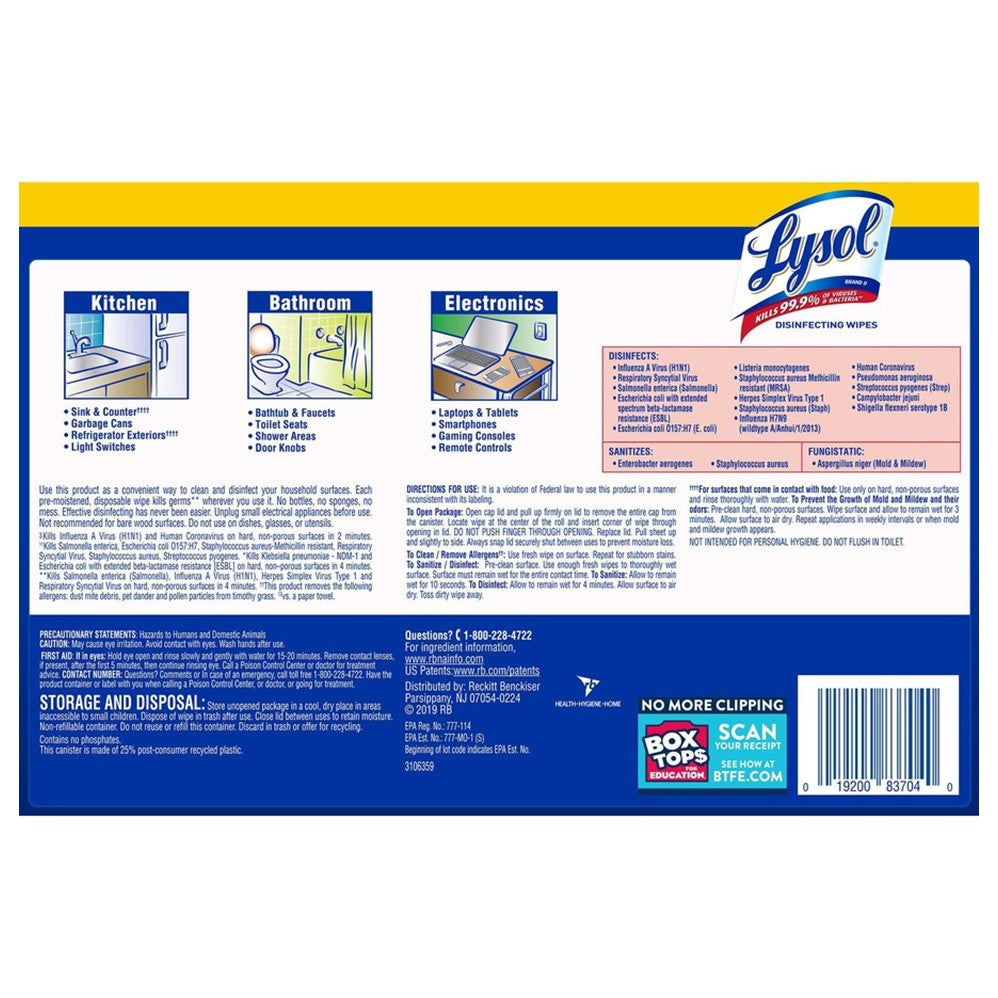 Lysol Disinfecting Wipes - Lemon & Lime Blossom - (4x80)ct/3pk