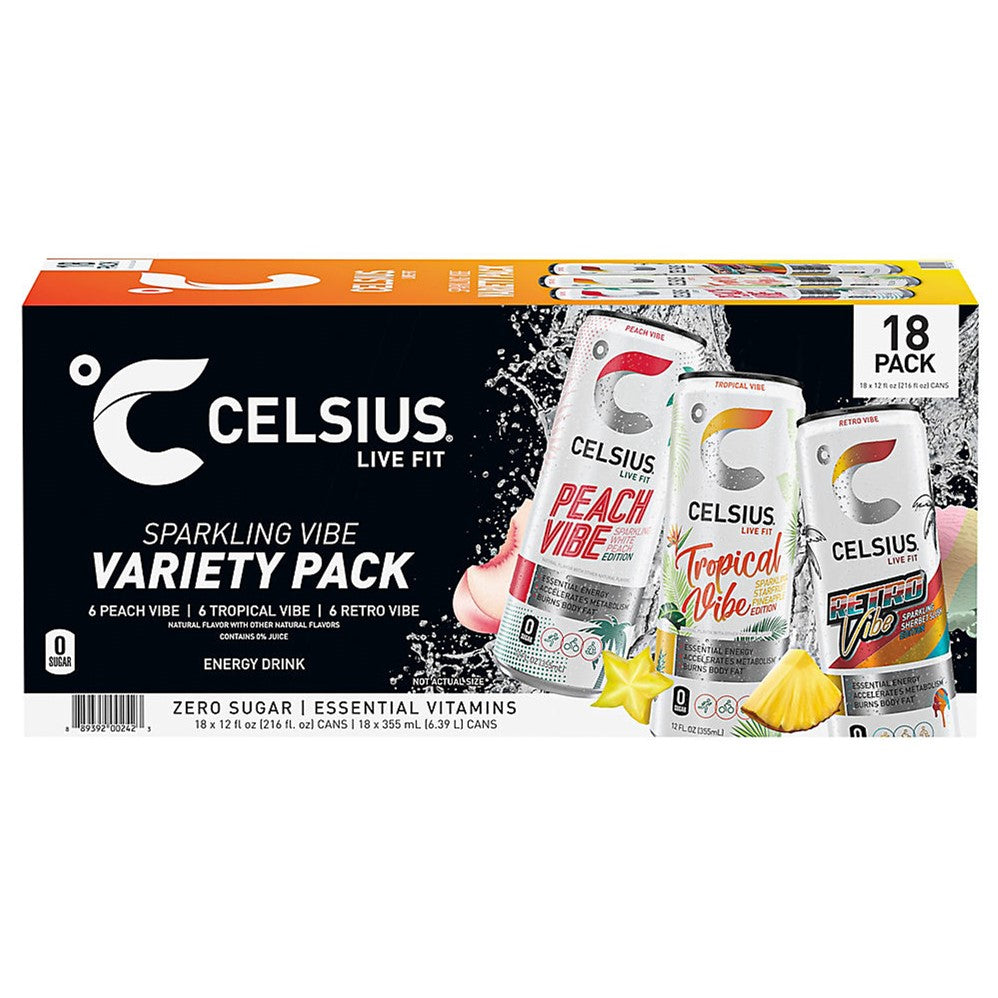 Celsius Live Fit Sparkling Vibe Variety Pack Cans - 12oz/18pk