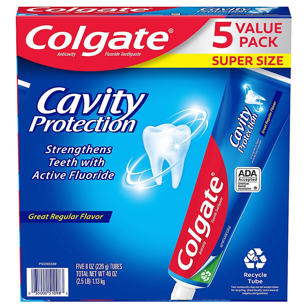 Colgate Cavity Protection Toothpaste with Fluoride Regular Flavor - 8oz/5pk