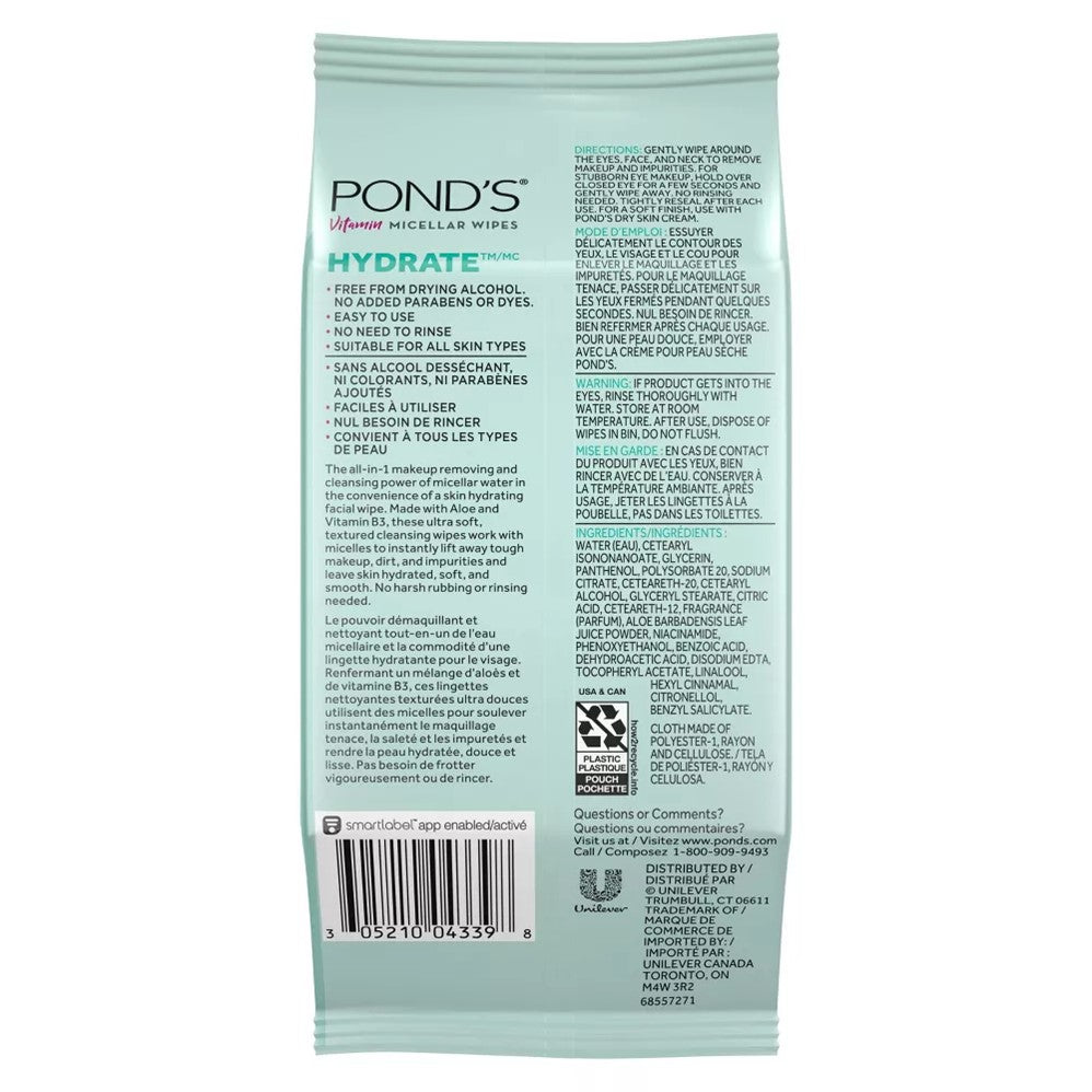 Pond's Vitamin Micellar - Hydrate Facial Wipes - 25ct/3pk