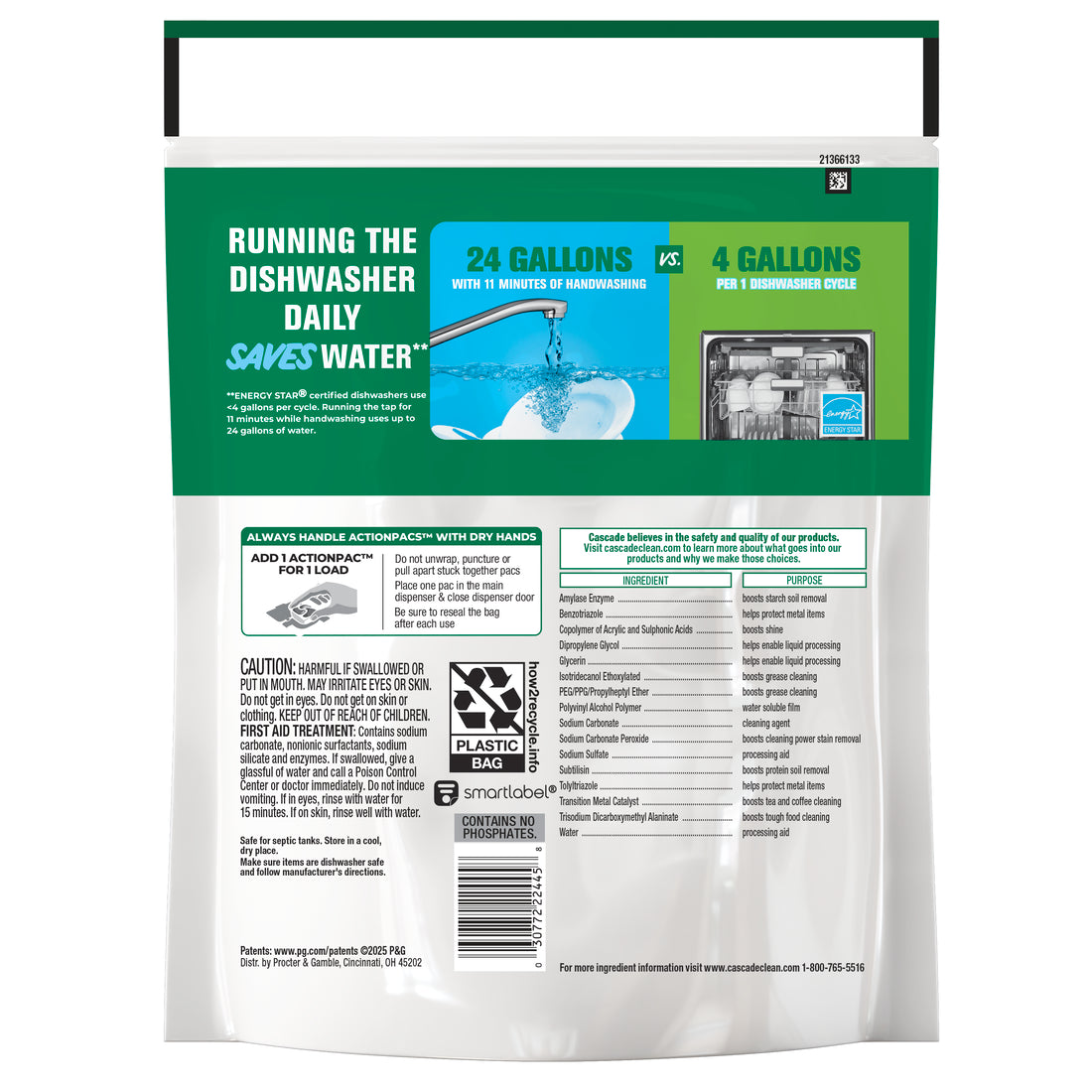 Cascade Free & Clear Dishwasher Pods Dishwasher Detergent Dish Detergent Soap Unscented - 19ct/4pk