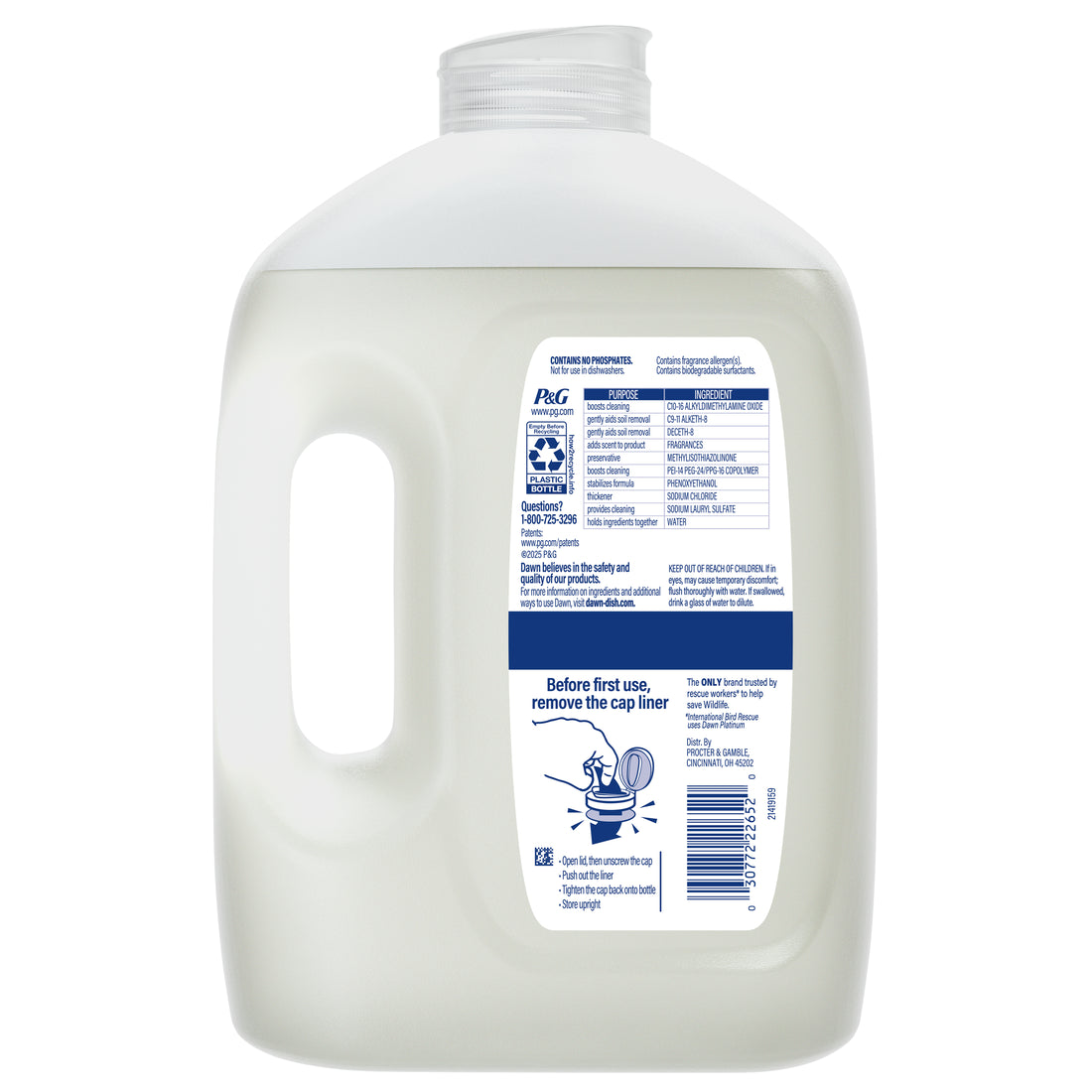 Dawn Free & Clear Refill Jug Dish Soap Dishwashing Liquid Tough Grease Removal Lemon - 51.5oz/4pk