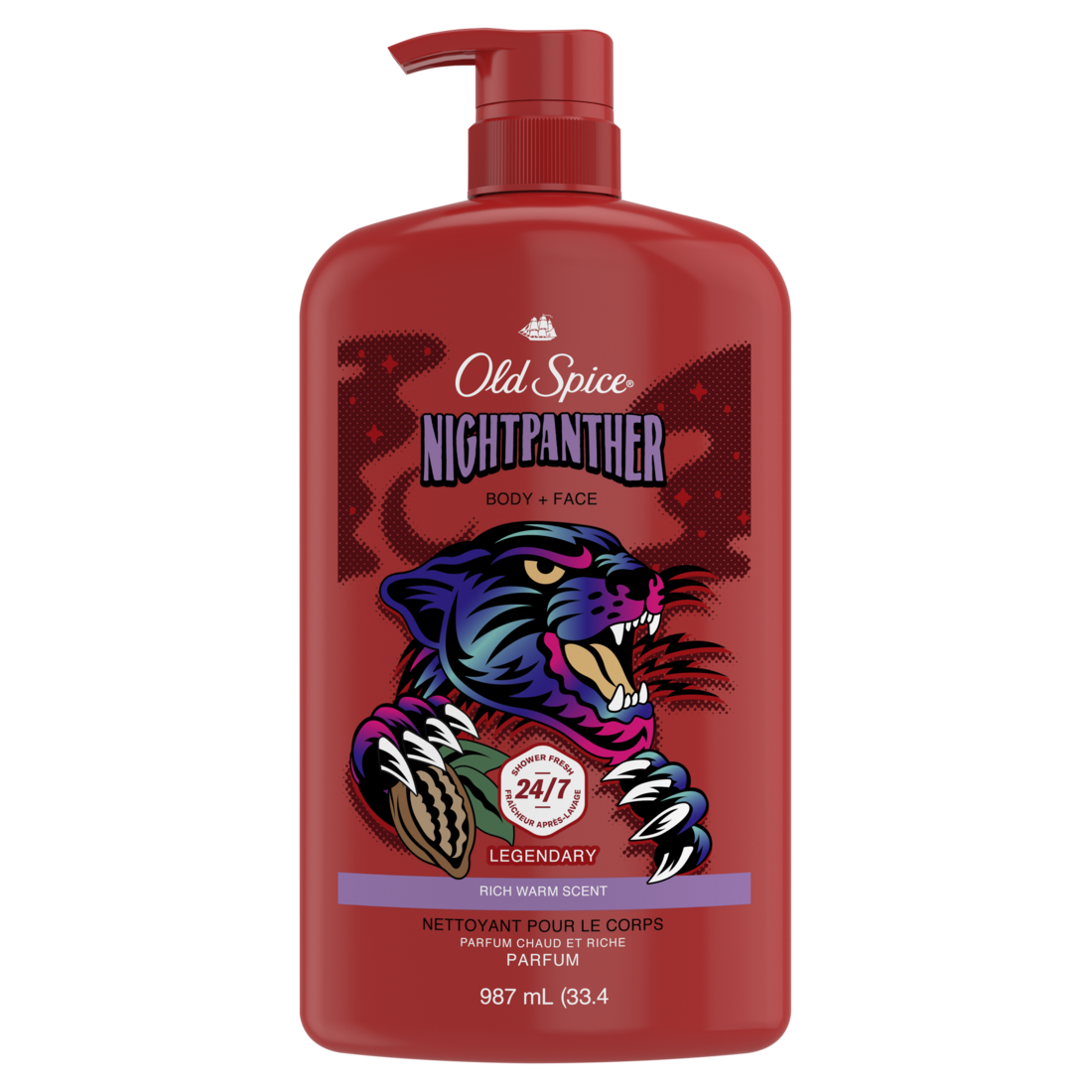 Old Spice Cleansing Body Wash For Men 24/7 Shower Clean With Lasting Scent 2-in-1 Face And Body Wash Rich Lather Nightpanther Rich Warm Scent - 33.4oz/4pk