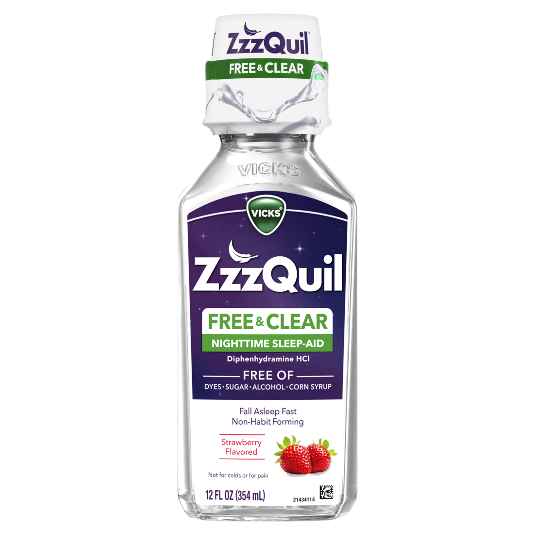Zzzquil Liquid Sleep Aid Diphenhydramine 50Mg Hci Free & Clear Free Of Alcohol And Artificial Dyes Nighttime Sleep Aid Liquid Non-Habit Forming Strawberry Flavored - 12oz/12pk