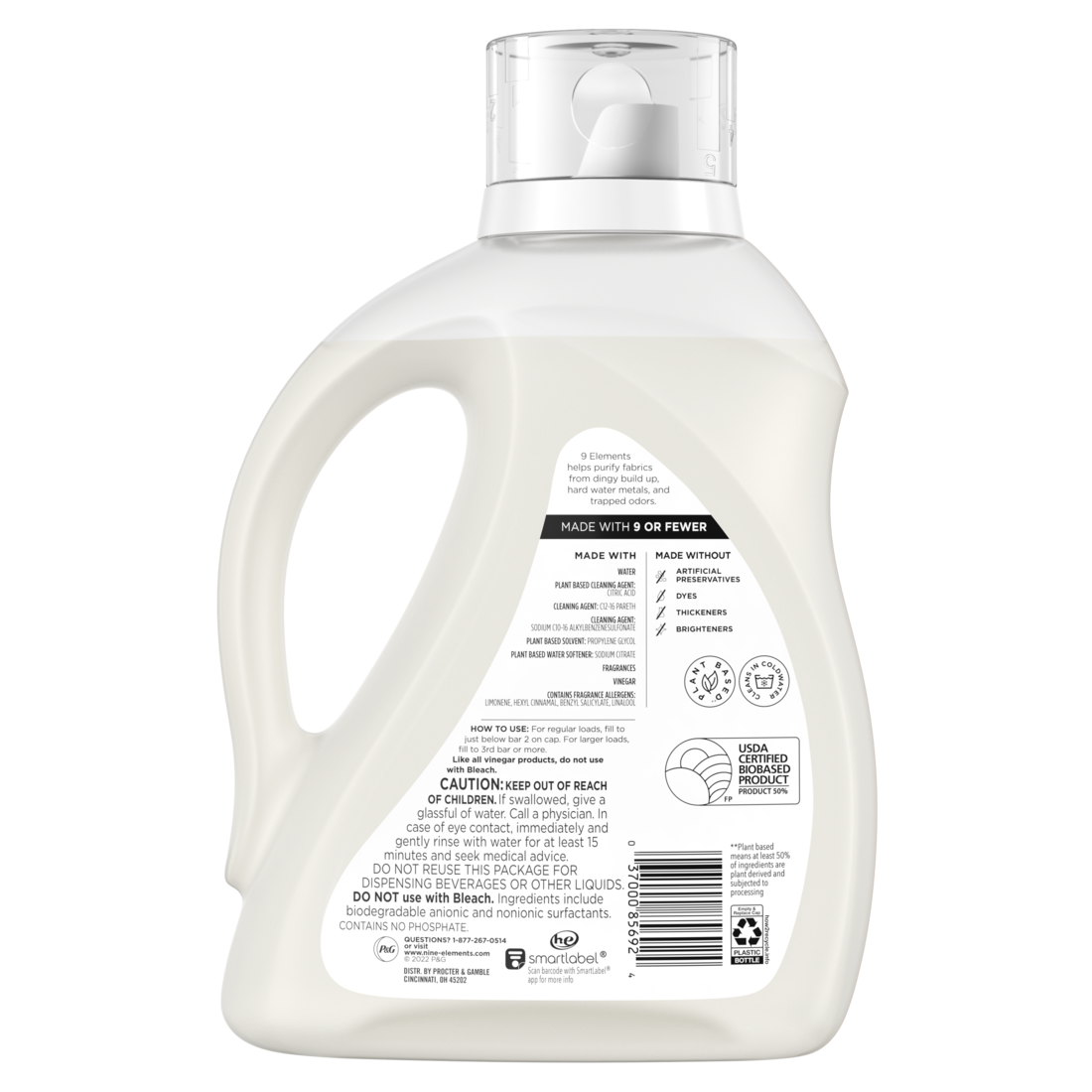 9 Elements Liquid Laundry Detergent Citrus Scent Vinegar Powered - 92oz/4pk