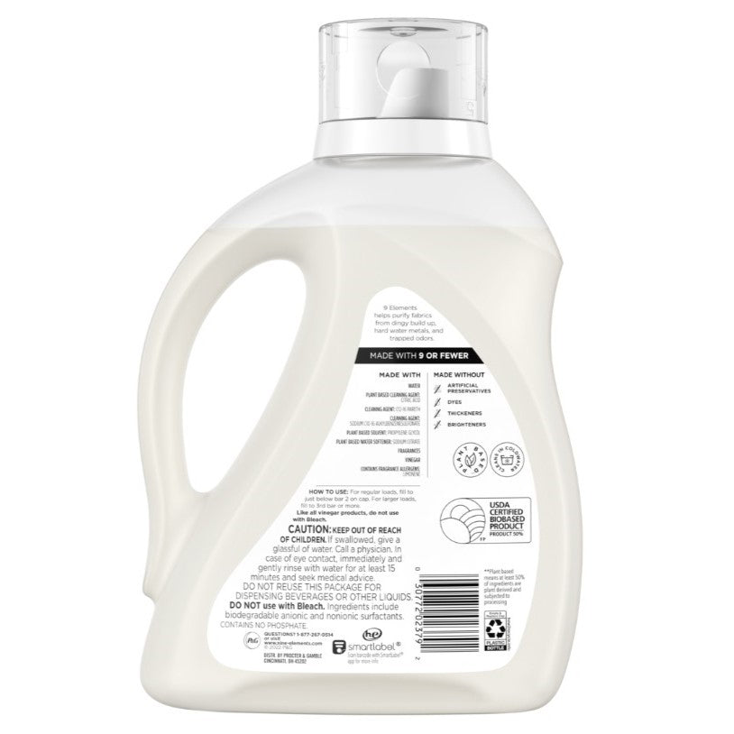 9 Elements Liquid Laundry Detergent Eucalyptus Scent Vinegar Powered - 92oz/4pk