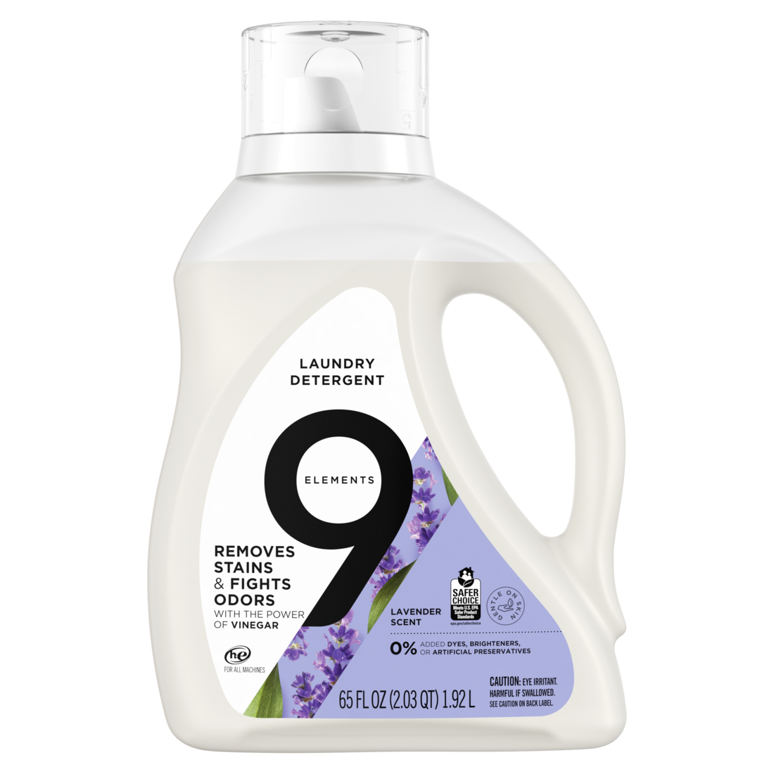 9 Elements Liquid Laundry Detergent Lavender Scent Vinegar Powered - 65oz/4pk