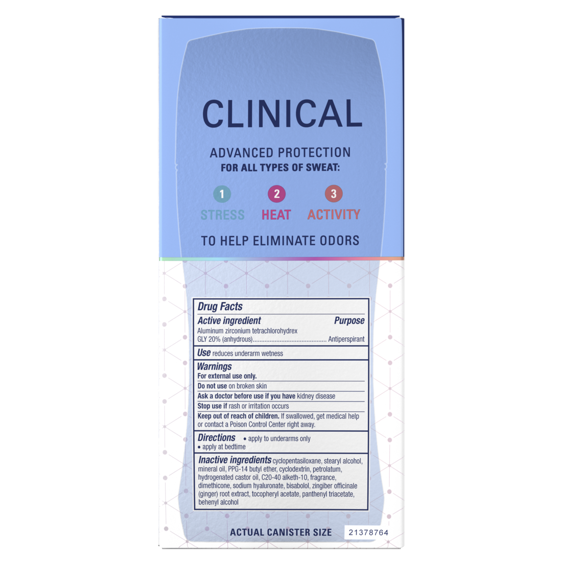 Secret Clinical Antiperspirant Deodorant For Women 100Hr Sweat & Odor Protection Hyaluronic Acid Invisible Solid Clean Lavender - 2.6oz/12pk