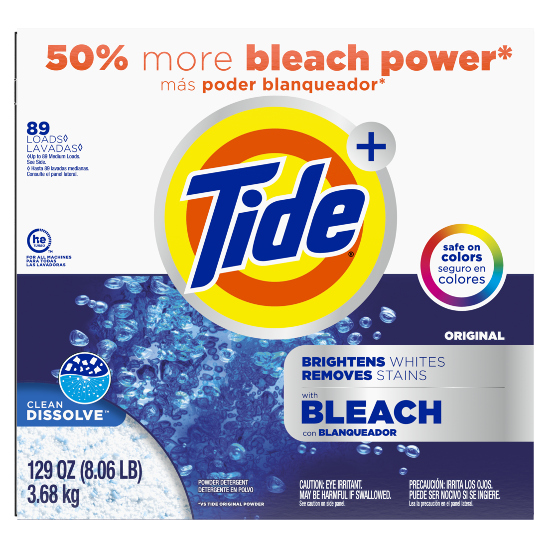 Tide Powder Laundry Detergent With Bleach Original Scent 89 Loads - 129oz/2pk