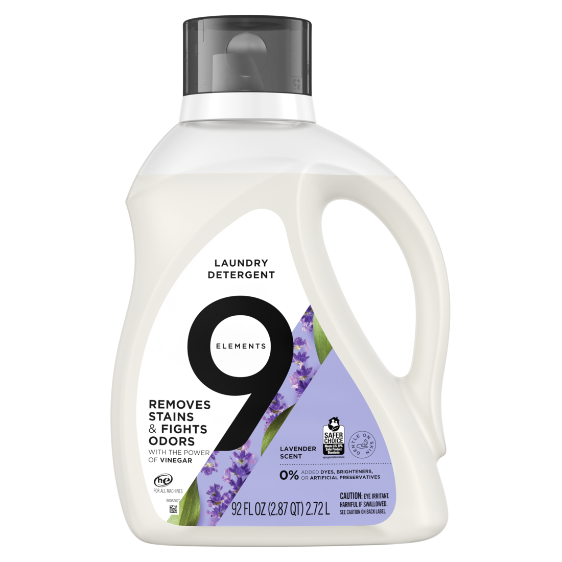 9 Elements Liquid Laundry Detergent Lavender Scent Vinegar Powered - 92oz/4pk