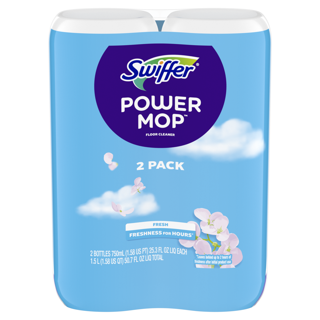 Swiffer Power Mop Refill Solution Floor Cleaner For Mopping Tile Vinyl Laminate Wood In Home Bathroom Kitchen All Purpose Multi-Surface Solution For Floor Cleaning Fresh Scent Double Pack - (2x25.3)oz/3pk