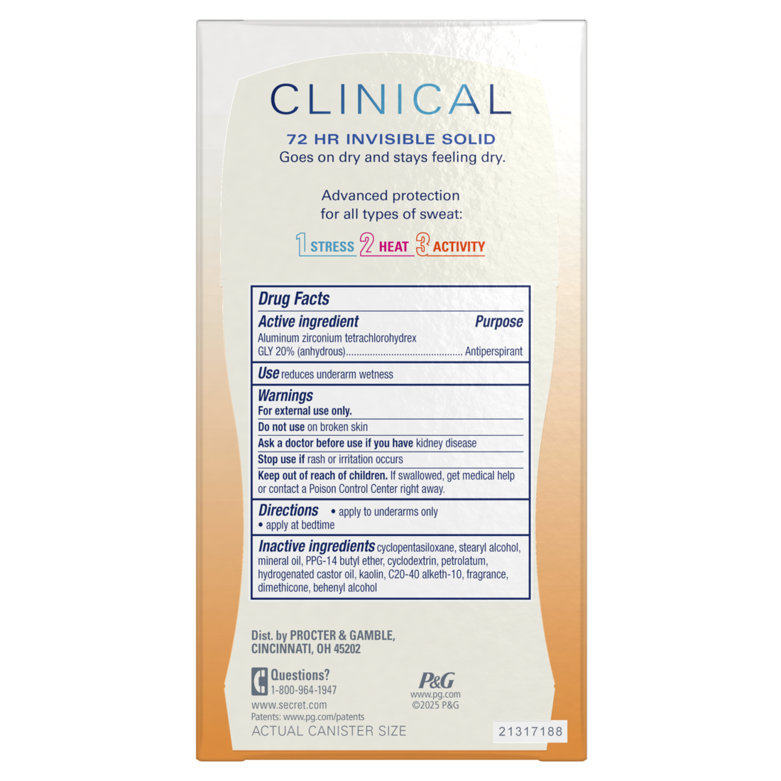 Secret Clinical Strength Antiperspirant And Deodorant For Women Invisible Solid Mandarin Fizz - 1.6oz/12pk