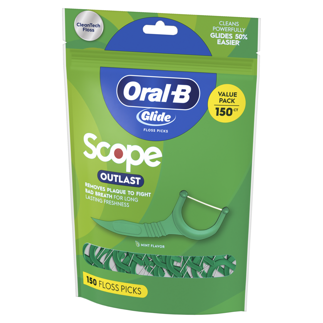 Oral-B Glide Mint Dental Floss Picks With Long Lasting Scope Flavor - 150ct/24pk