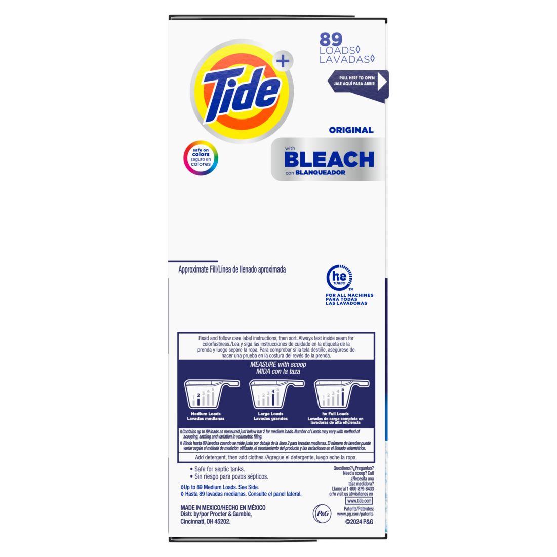 Tide Powder Laundry Detergent With Bleach Original Scent 89 Loads - 129oz/2pk
