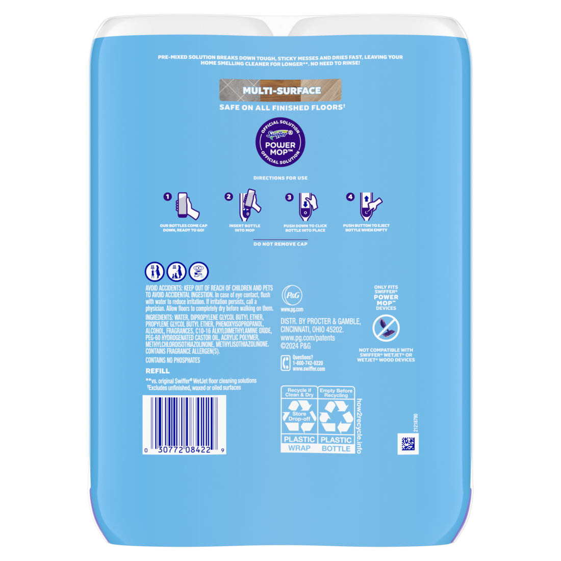 Swiffer Power Mop Refill Solution Floor Cleaner For Mopping Tile Vinyl Laminate Wood In Home Bathroom Kitchen All Purpose Multi-Surface Solution For Floor Cleaning Fresh Scent Double Pack - (2x25.3)oz/3pk