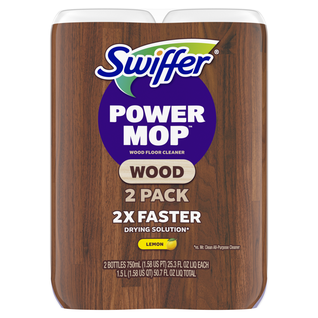 Swiffer Power Mop Wood Refill Solution Quickdry Hardwood Floor Cleaner Lemon Scent - (2x25.3)oz/3pk