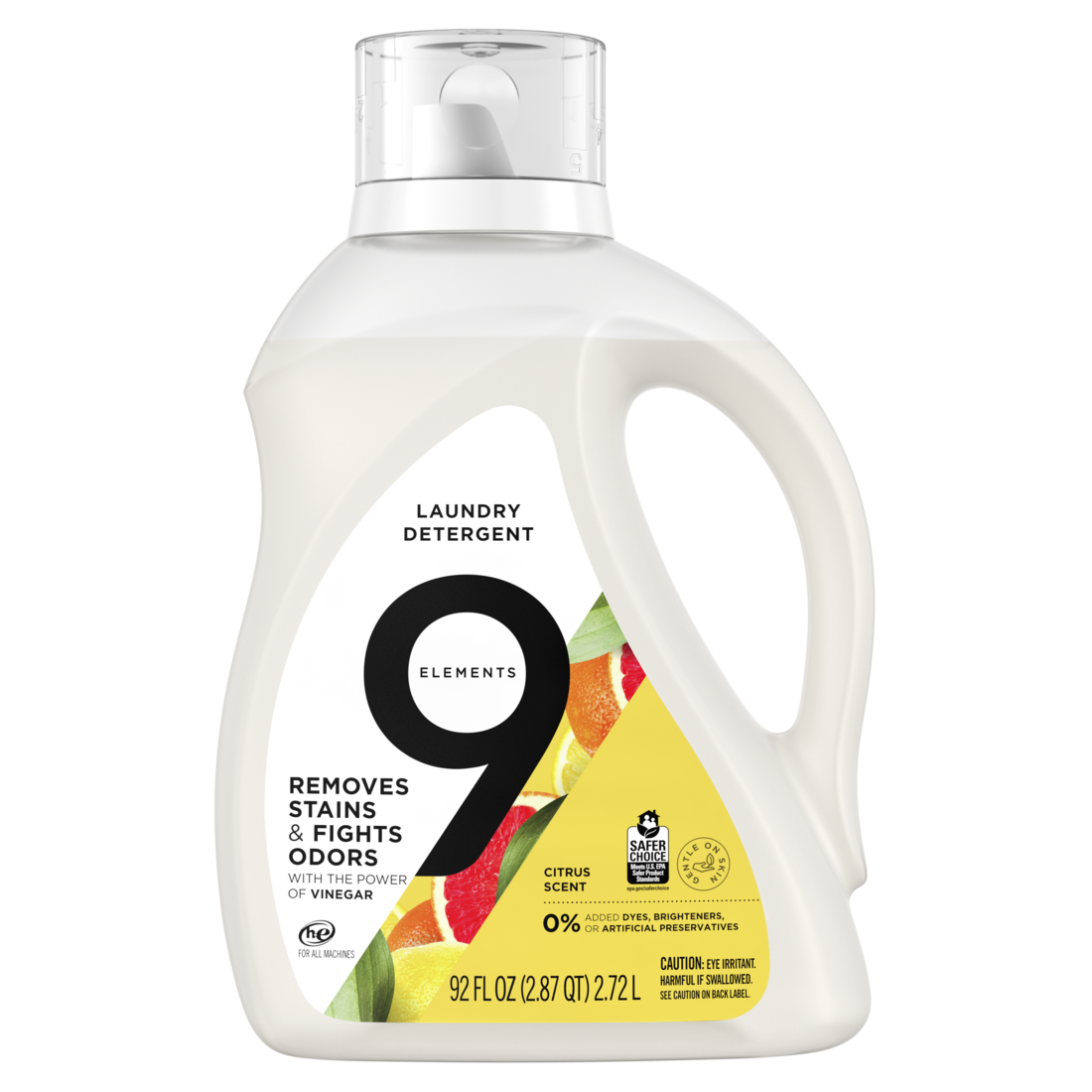 9 Elements Liquid Laundry Detergent Citrus Scent Vinegar Powered - 92oz/4pk